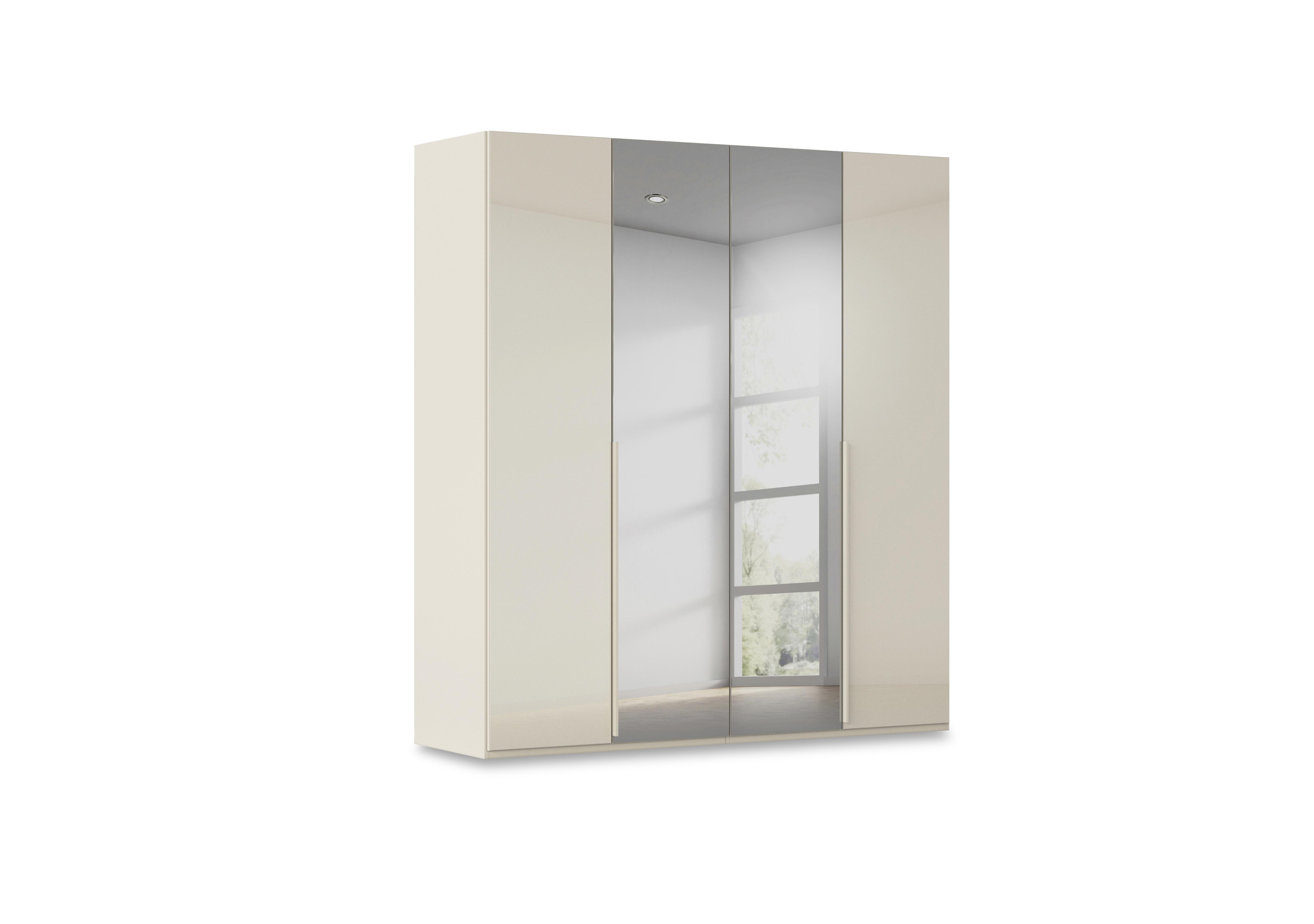 Haven 201cm 4 Door Hinged Wardrobe with 2 Glass Doors and 2 Mirror Doors in Acg3l  Champagne Champagne Gls on Furniture Village