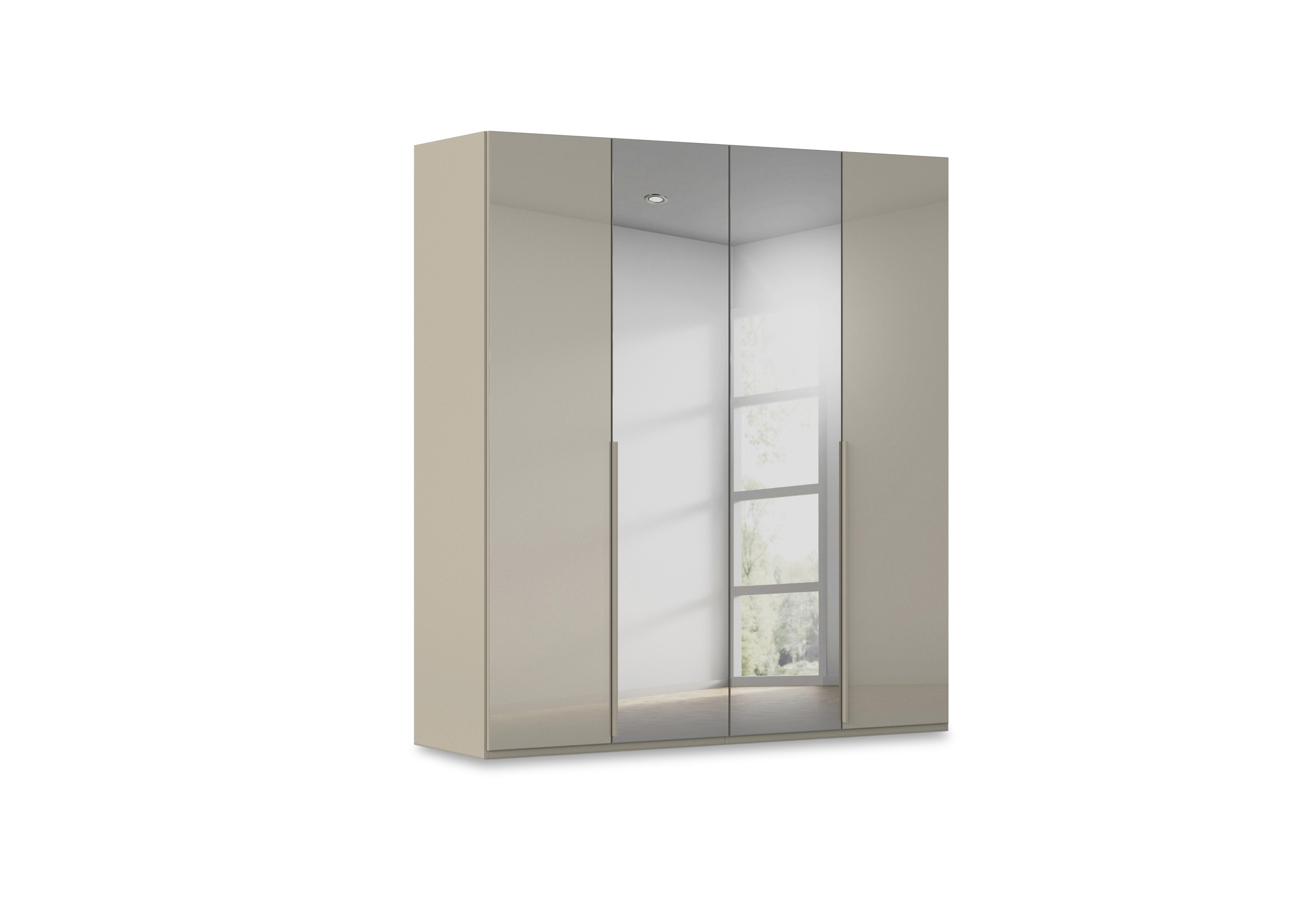 Haven 201cm 4 Door Hinged Wardrobe with 2 Glass Doors and 2 Mirror Doors in Afg4l  Fango Fango Glass Front on Furniture Village