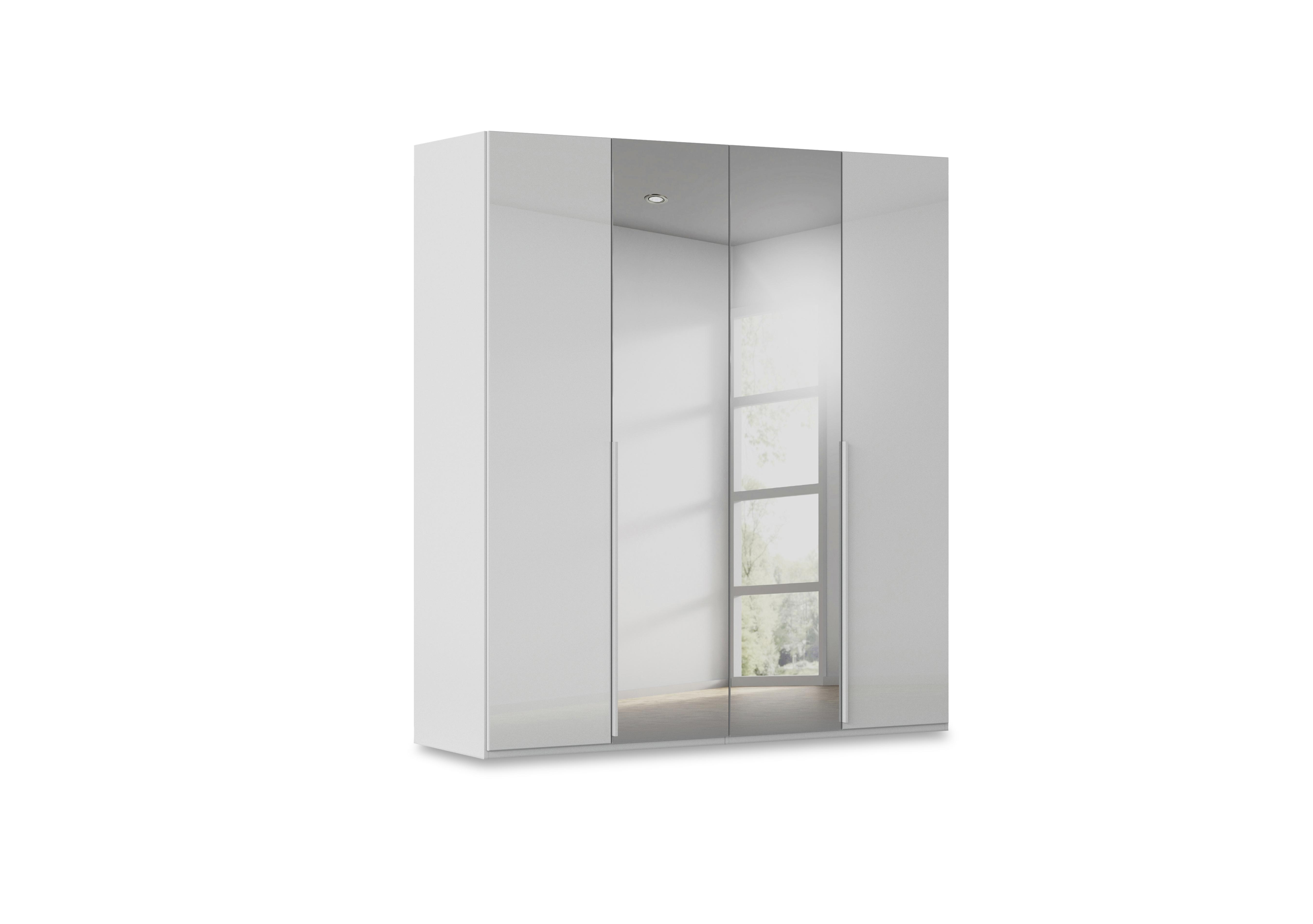 Haven 201cm 4 Door Hinged Wardrobe with 2 Glass Doors and 2 Mirror Doors in Agg2l Silk Gry Silk Gr Gls Frn on Furniture Village