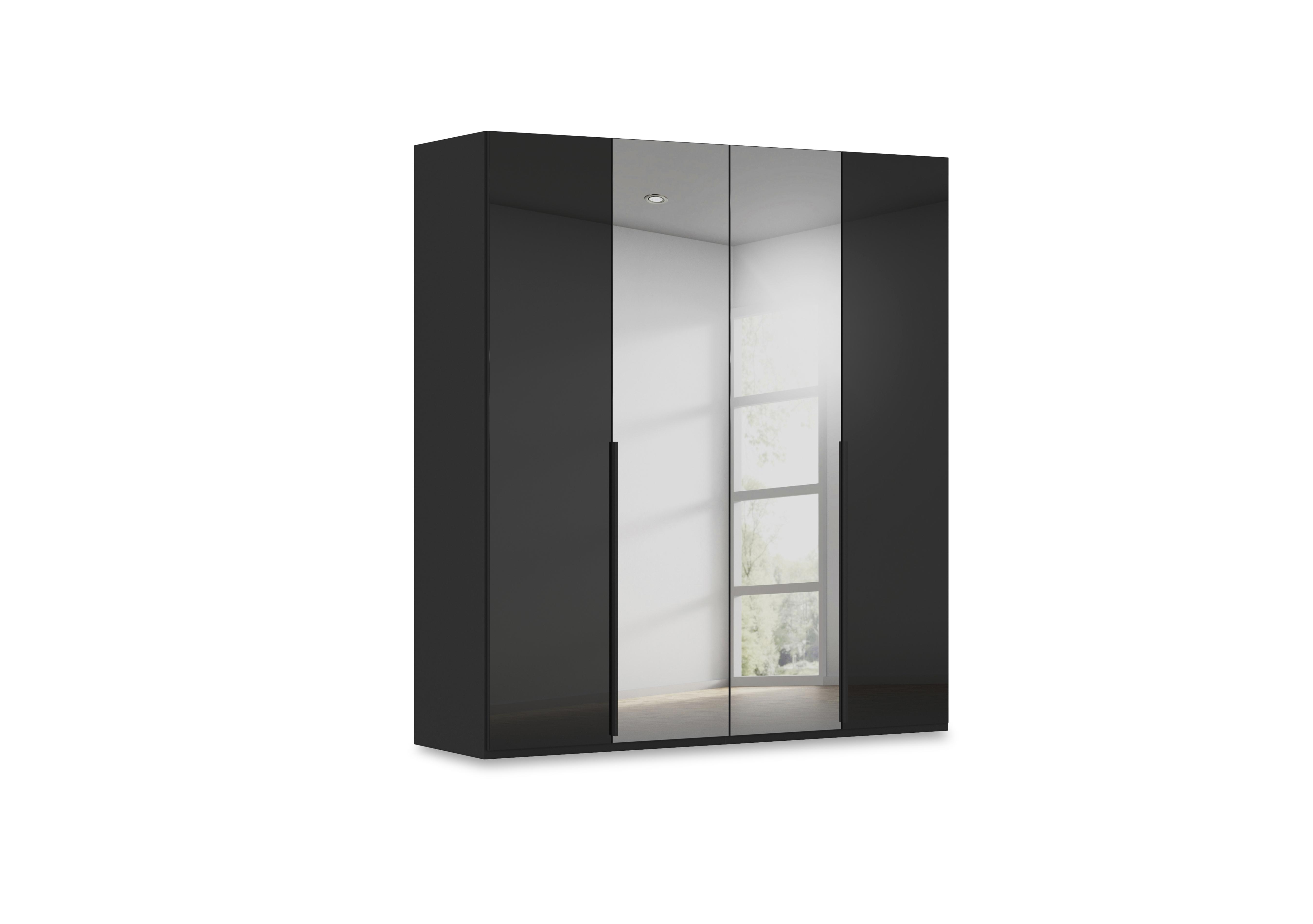 Haven 201cm 4 Door Hinged Wardrobe with 2 Glass Doors and 2 Mirror Doors in Asg5t  Black Black Glass Front on Furniture Village