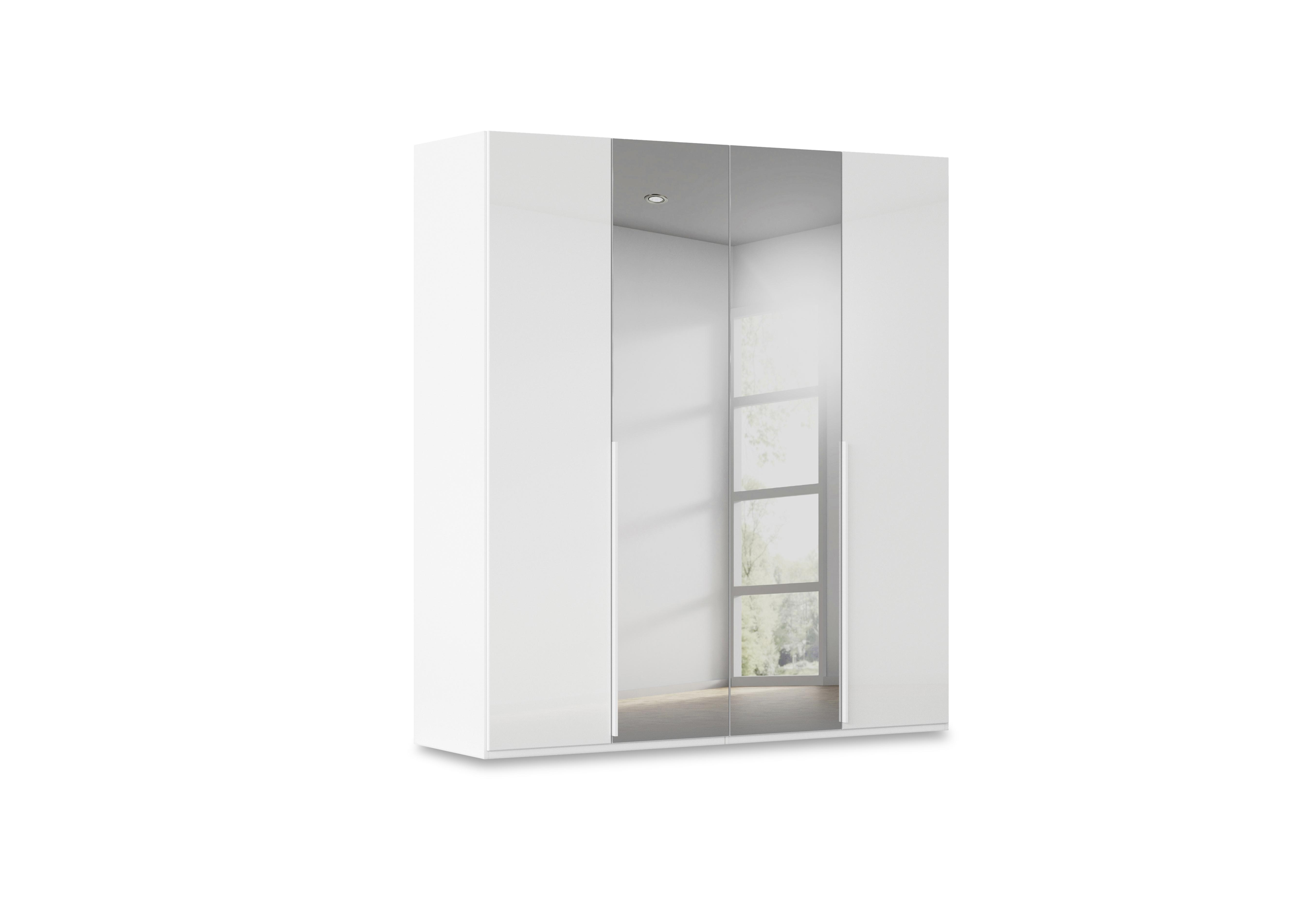 Haven 201cm 4 Door Hinged Wardrobe with 2 Glass Doors and 2 Mirror Doors in Awg1l Alpine Wht Wht Gls Frnt on Furniture Village