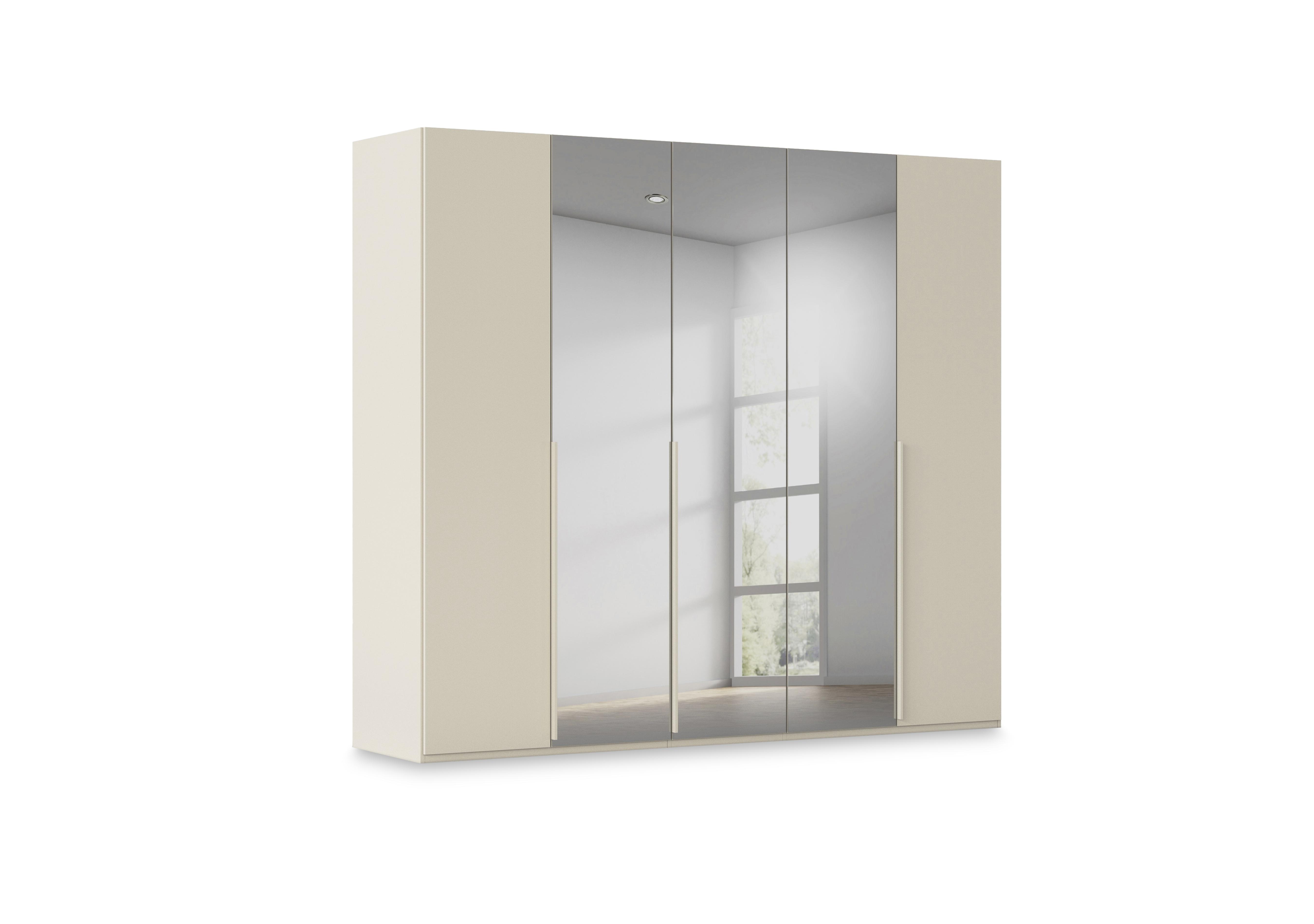 Haven 251cm 5 Door Hinged Wardrobe with 2 Décor Doors and 3 Mirror Doors in Acd3l  Champagne Champagne Frn on Furniture Village