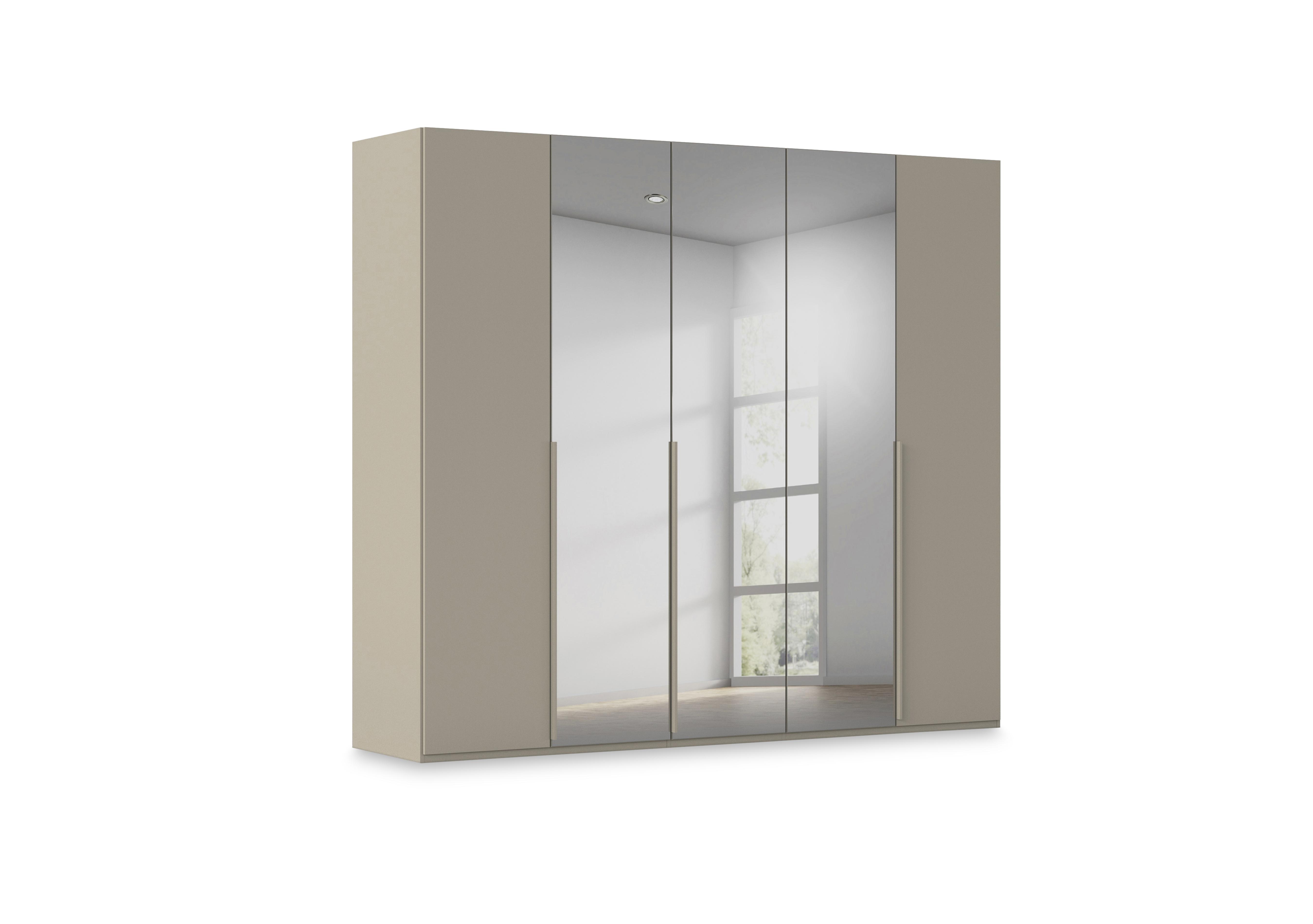 Haven 251cm 5 Door Hinged Wardrobe with 2 Décor Doors and 3 Mirror Doors in Afd4l Fango Fango Front on Furniture Village