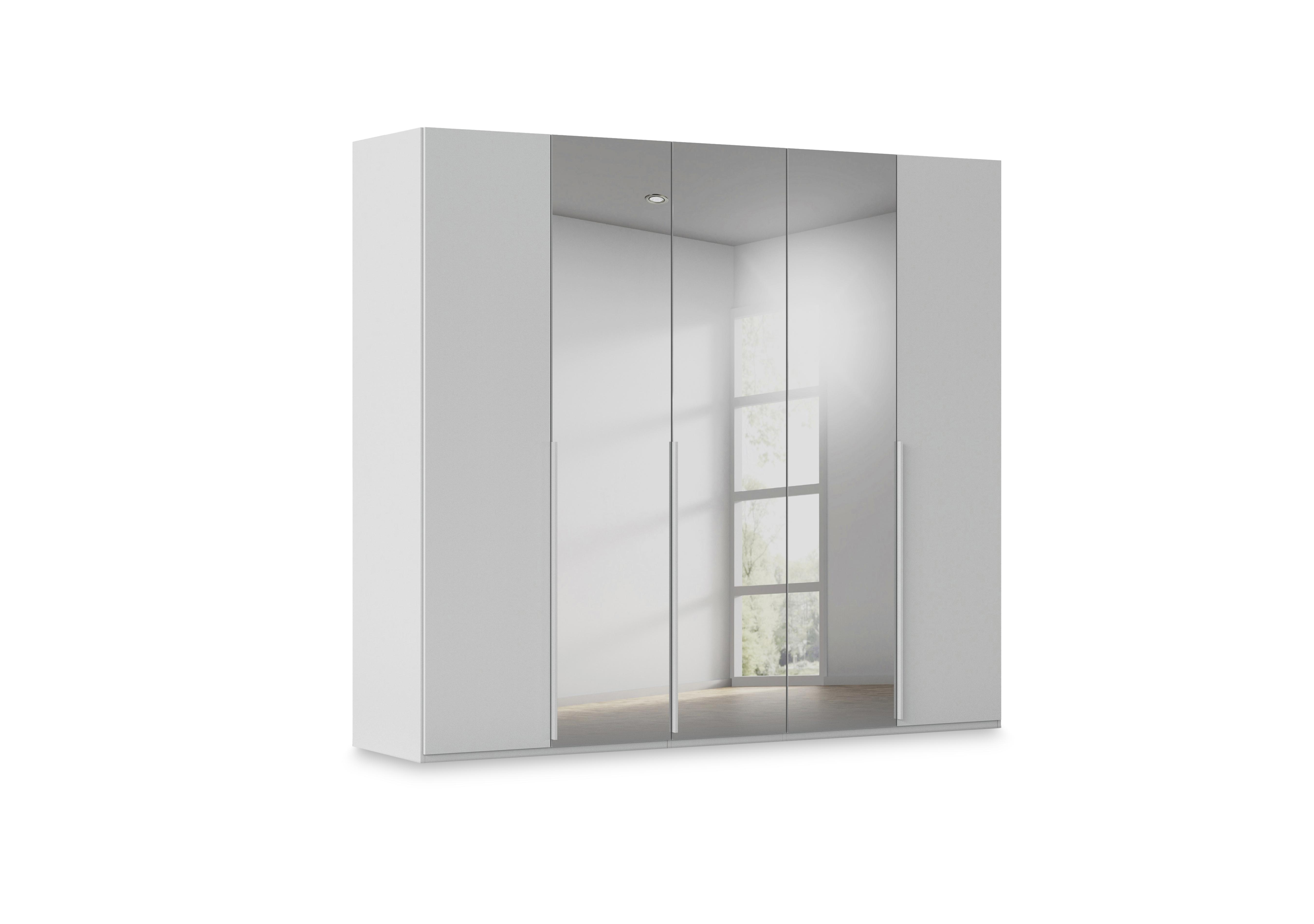 Haven 251cm 5 Door Hinged Wardrobe with 2 Décor Doors and 3 Mirror Doors in Agd2l Silk Grey Silk Grey Frnt on Furniture Village