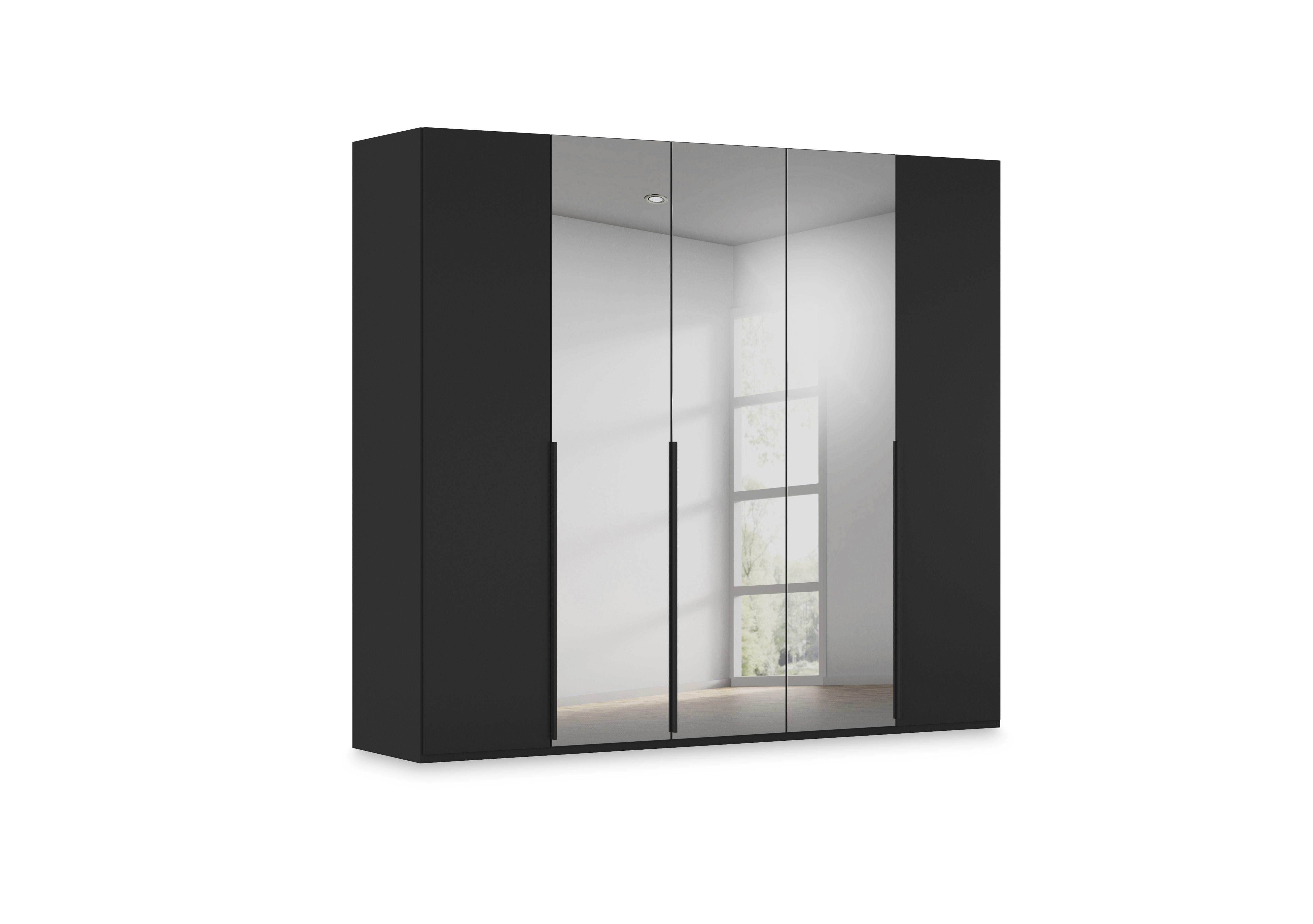 Haven 251cm 5 Door Hinged Wardrobe with 2 Décor Doors and 3 Mirror Doors in Asd5t  Black Black Front on Furniture Village