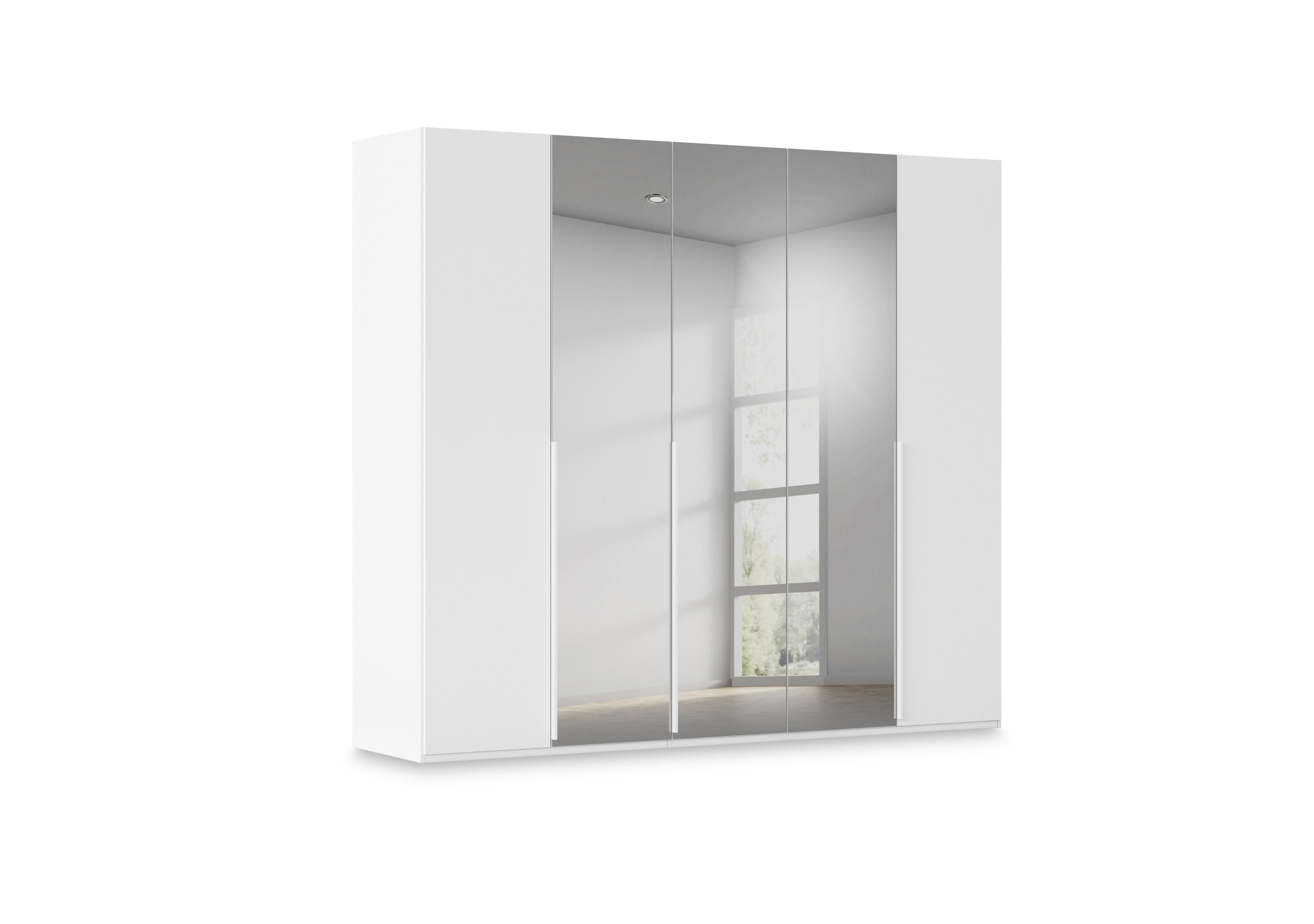 Haven 251cm 5 Door Hinged Wardrobe with 2 Décor Doors and 3 Mirror Doors in Awd1l Alpine White White Front on Furniture Village