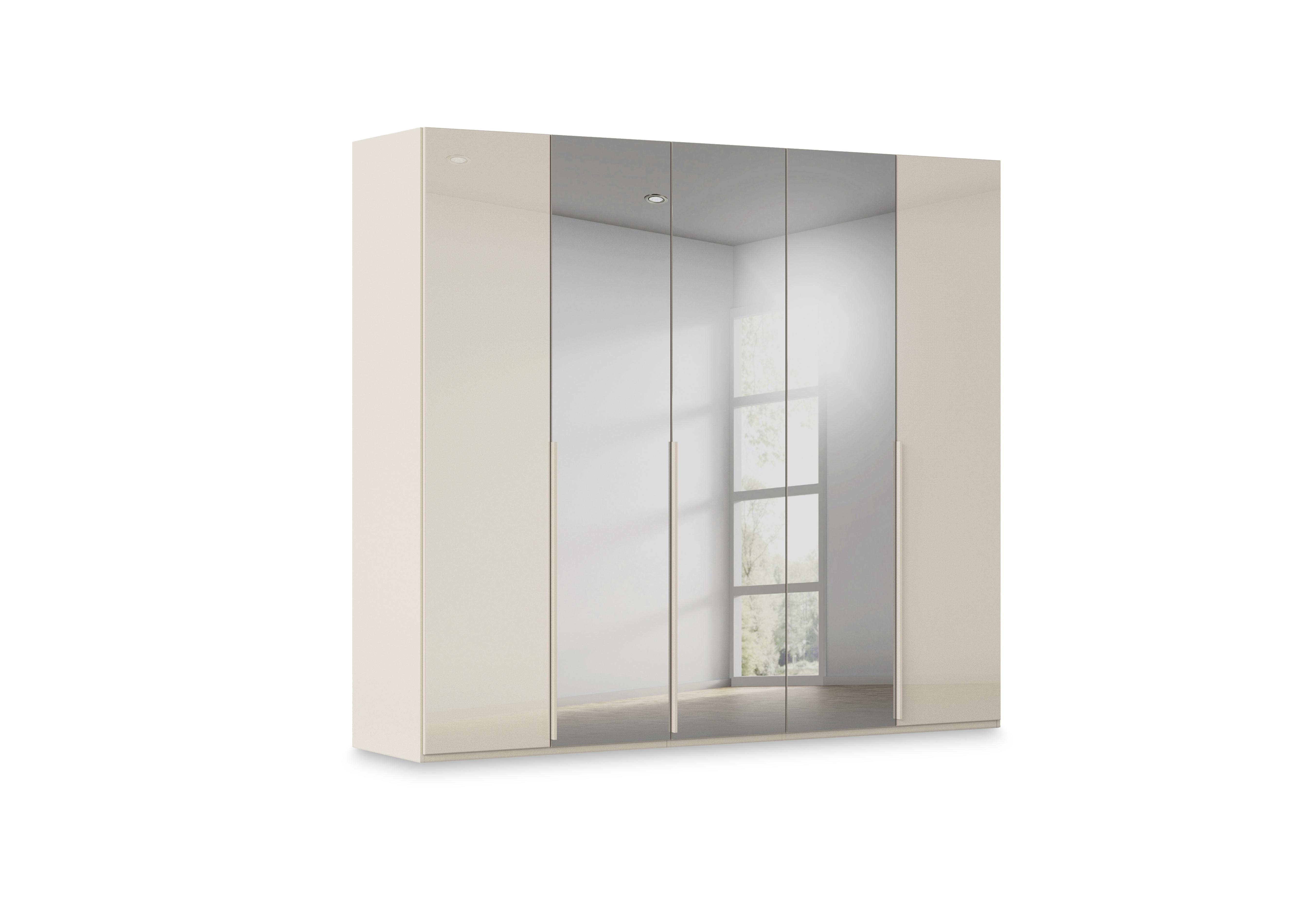 Haven 251cm 5 Door Hinged Wardrobe with 2 Glass Doors and 3 Mirror Doors in Acg3l  Champagne Champagne Gls on Furniture Village