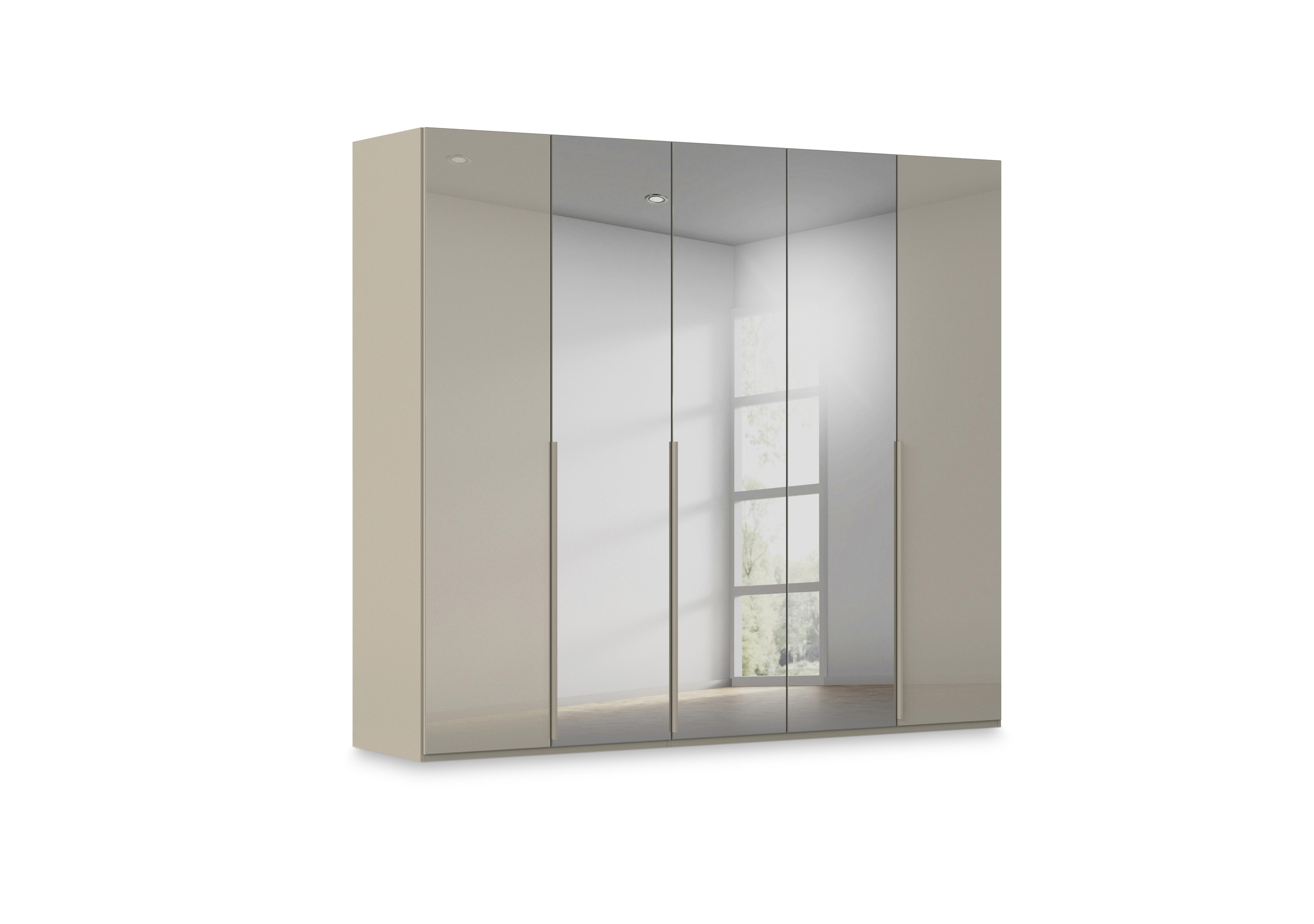 Haven 251cm 5 Door Hinged Wardrobe with 2 Glass Doors and 3 Mirror Doors in Afg4l  Fango Fango Glass Front on Furniture Village