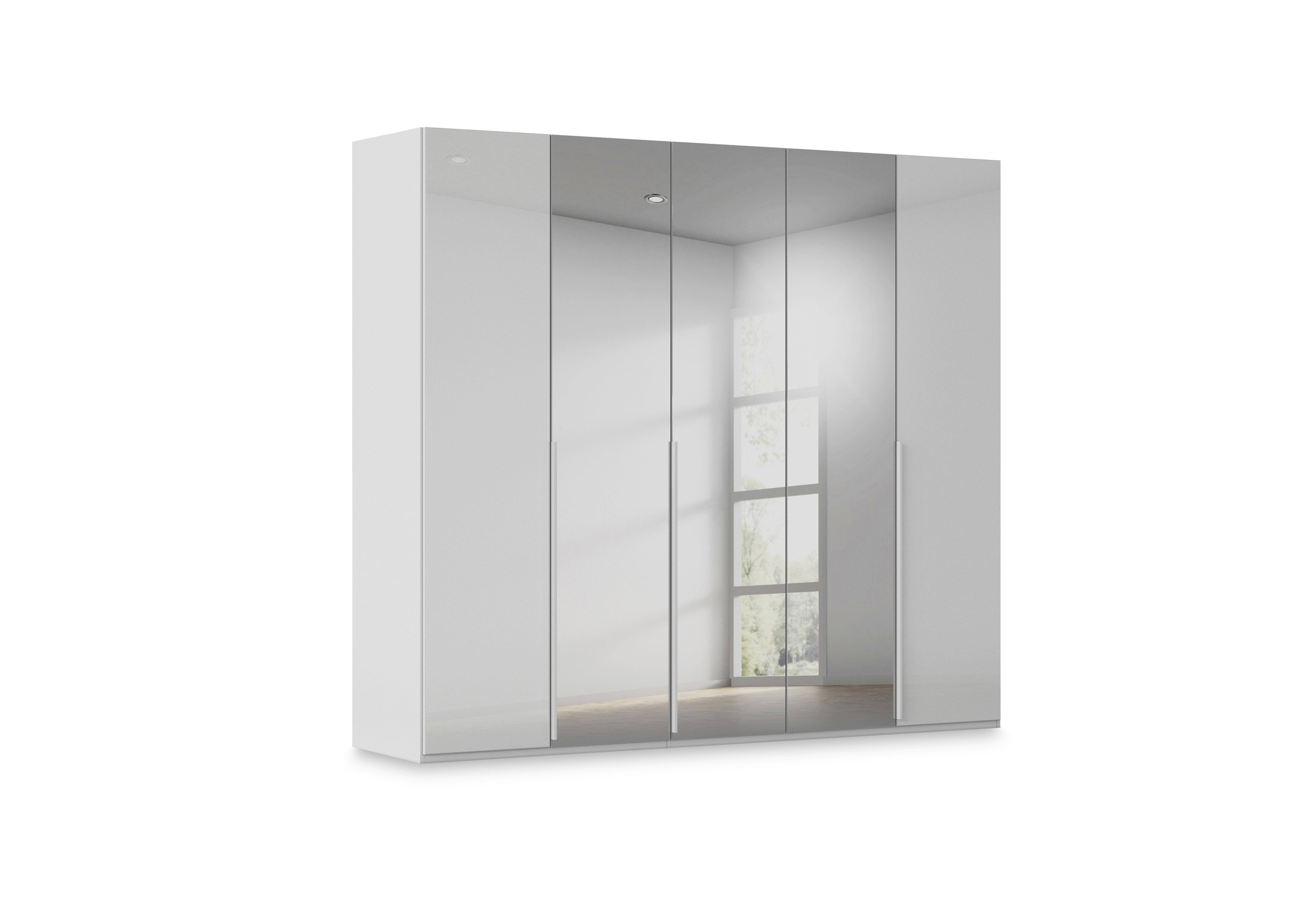 Haven 251cm 5 Door Hinged Wardrobe with 2 Glass Doors and 3 Mirror Doors in Agg2l Silk Gry Silk Gr Gls Frn on Furniture Village