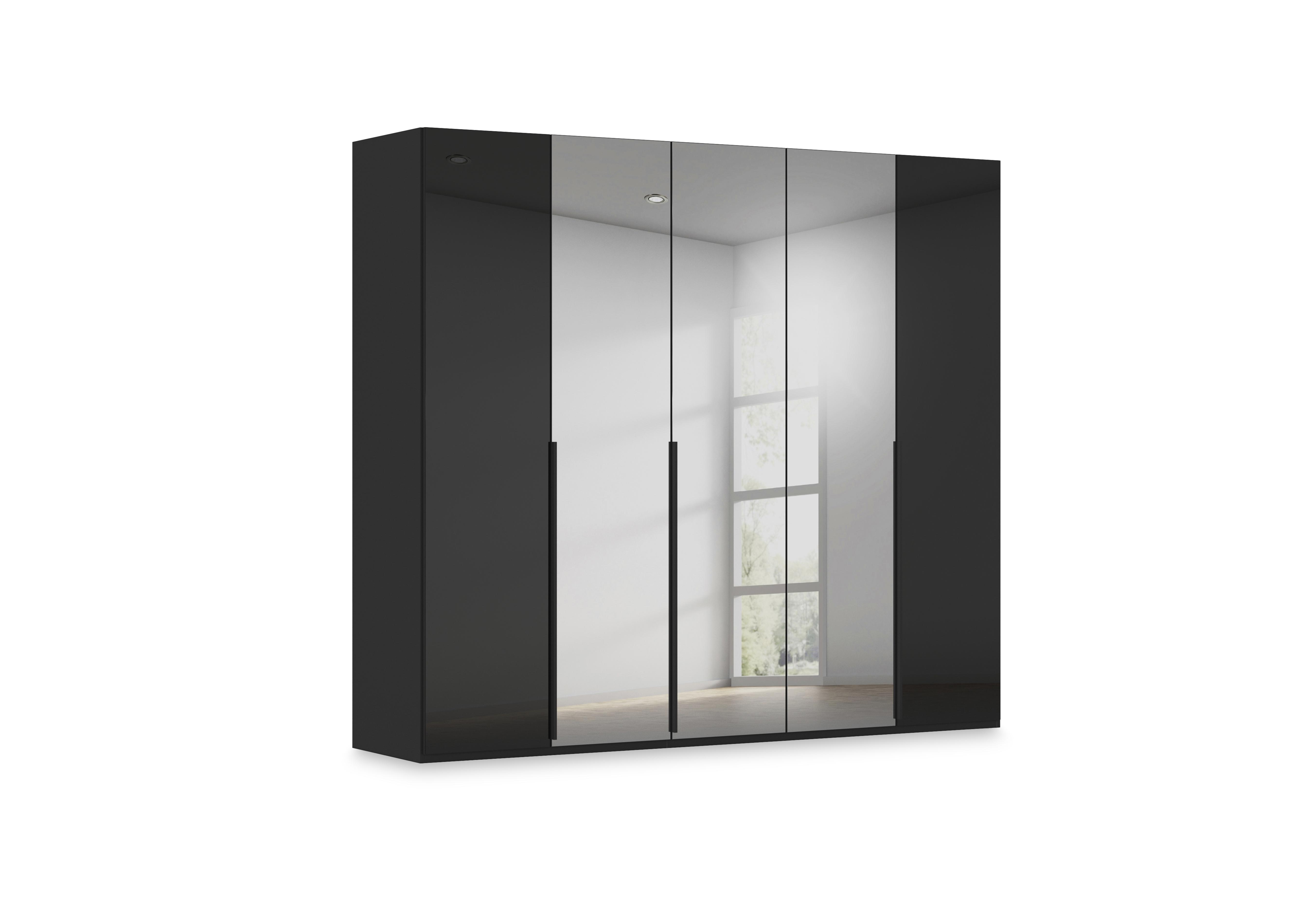 Haven 251cm 5 Door Hinged Wardrobe with 2 Glass Doors and 3 Mirror Doors in Asg5t  Black Black Glass Front on Furniture Village