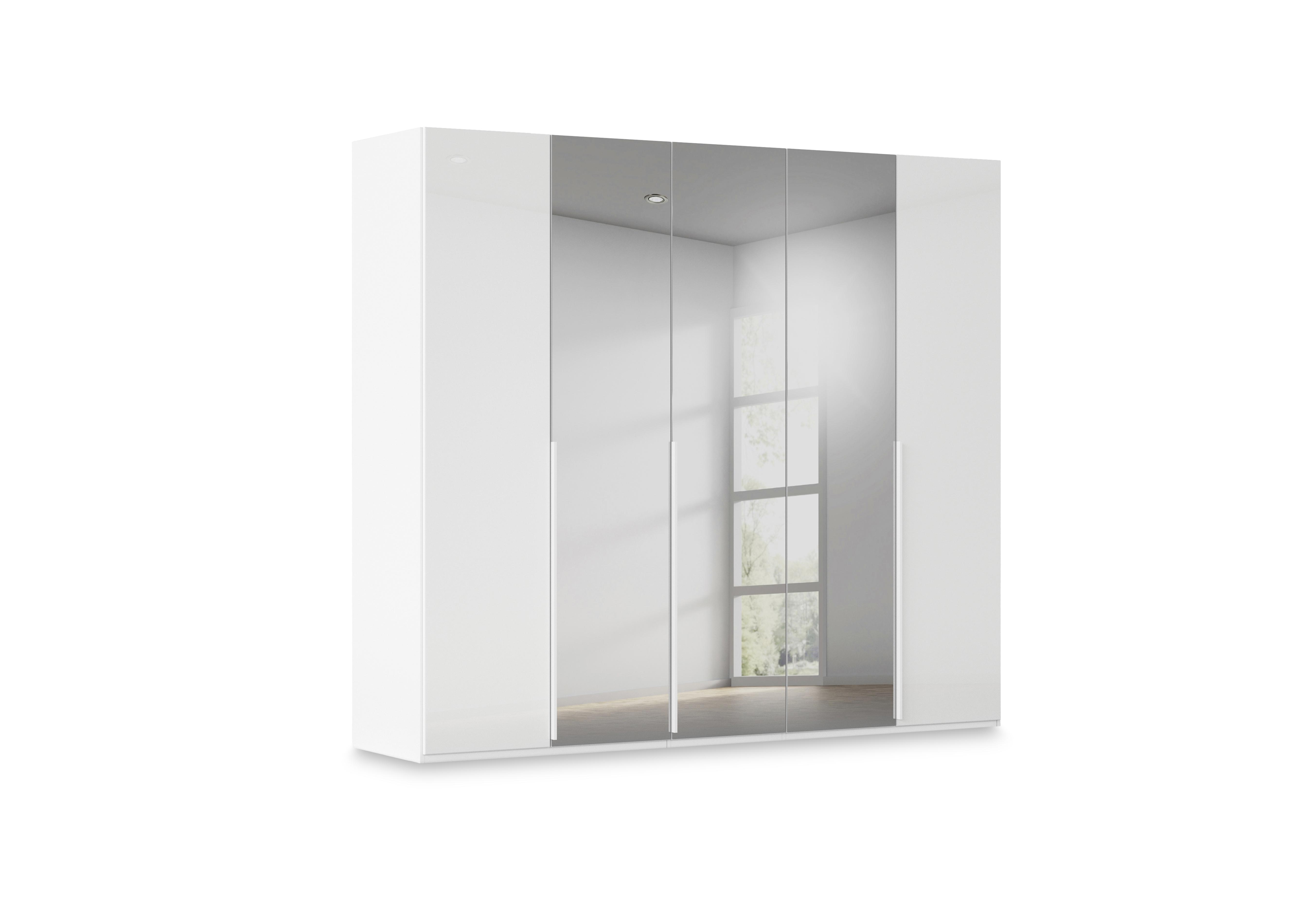 Haven 251cm 5 Door Hinged Wardrobe with 2 Glass Doors and 3 Mirror Doors in Awg1l Alpine Wht Wht Gls Frnt on Furniture Village
