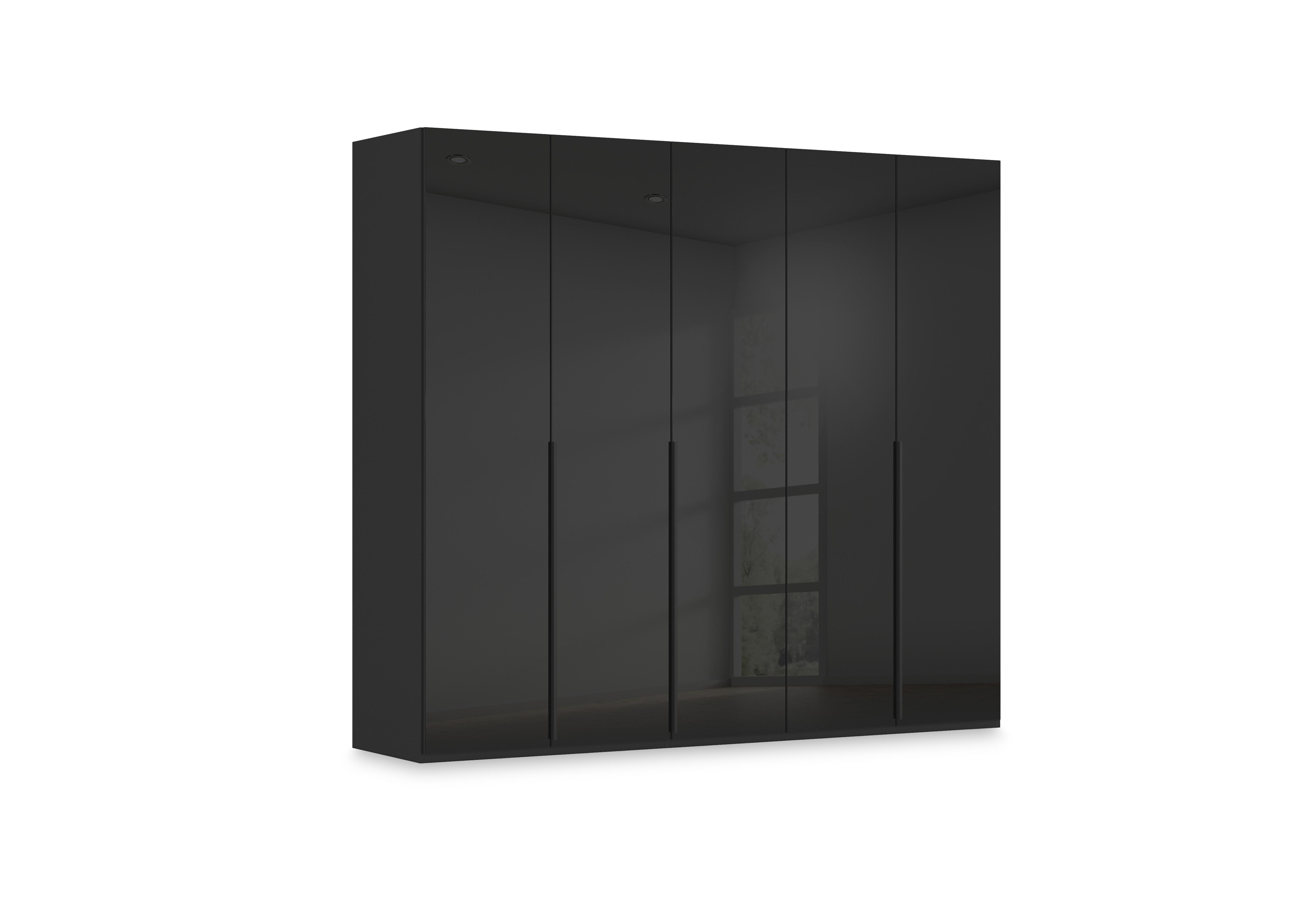 Haven 251cm 5 Door Hinged Wardrobe with Glass Doors in Asg5t  Black Black Glass Front on Furniture Village