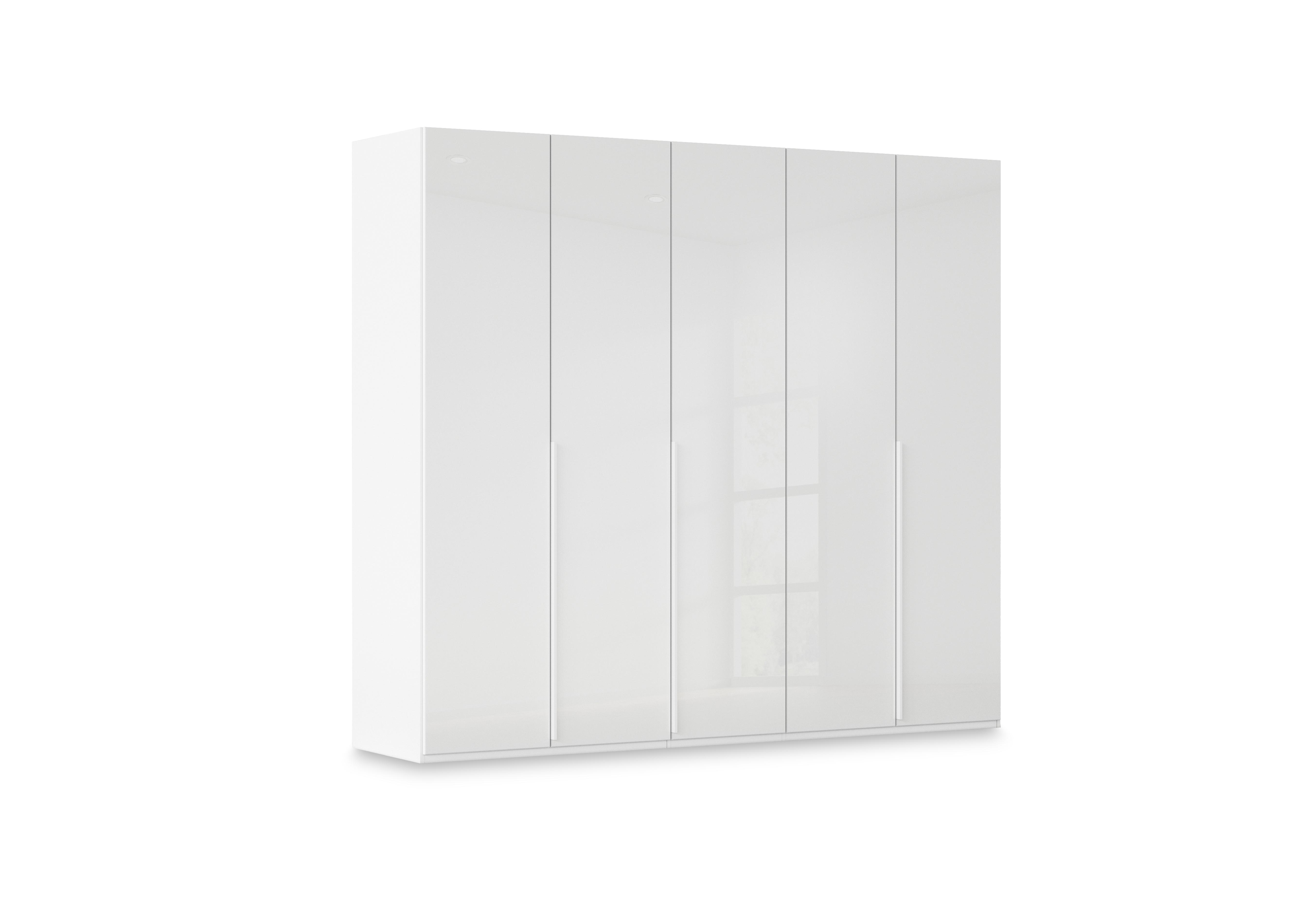 Haven 251cm 5 Door Hinged Wardrobe with Glass Doors in Awg1l Alpine Wht Wht Gls Frnt on Furniture Village
