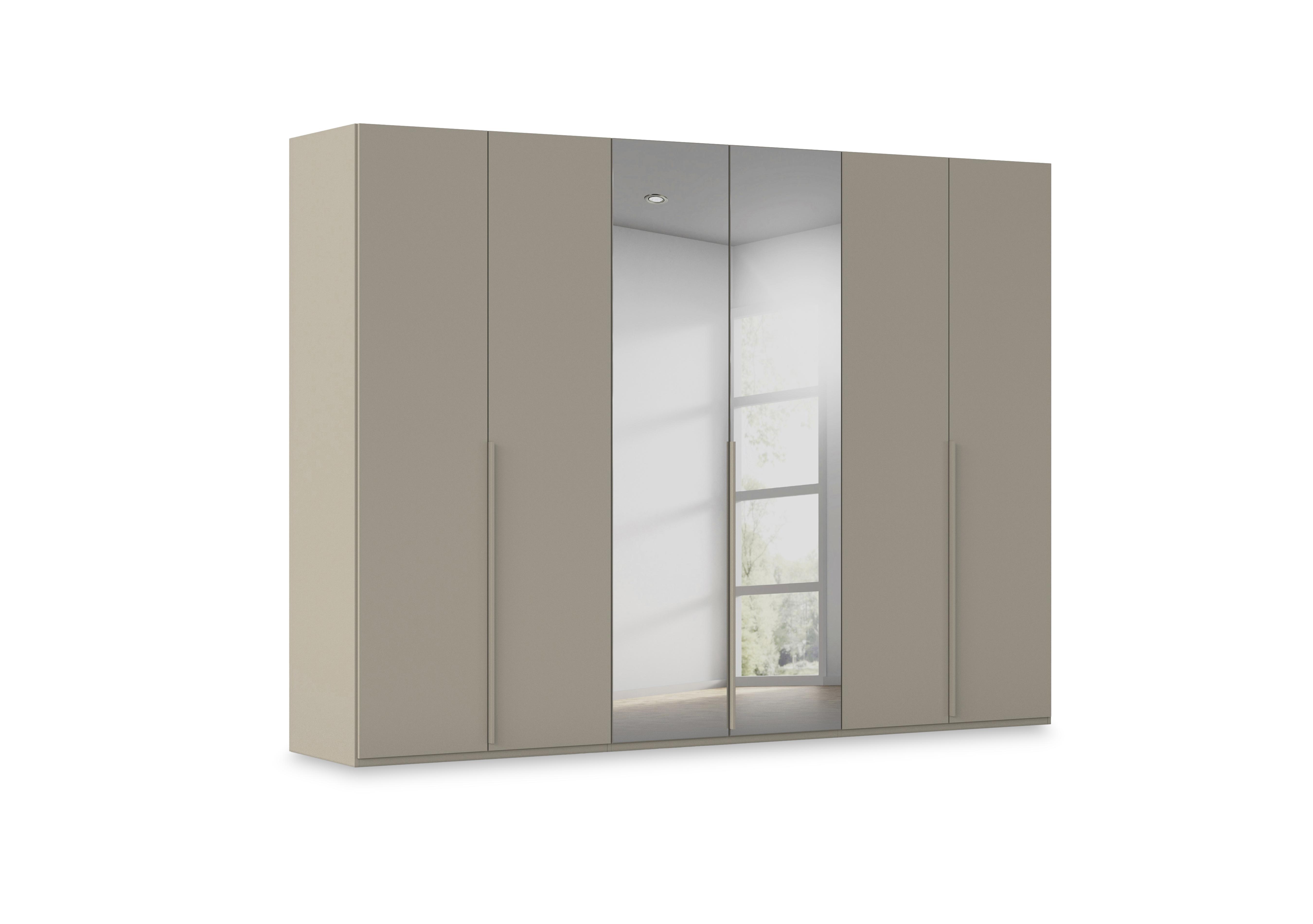Haven 301cm 6 Door Hinged Wardrobe with 4 Décor Doors and 2 Mirror Doors in Afd4l Fango Fango Front on Furniture Village
