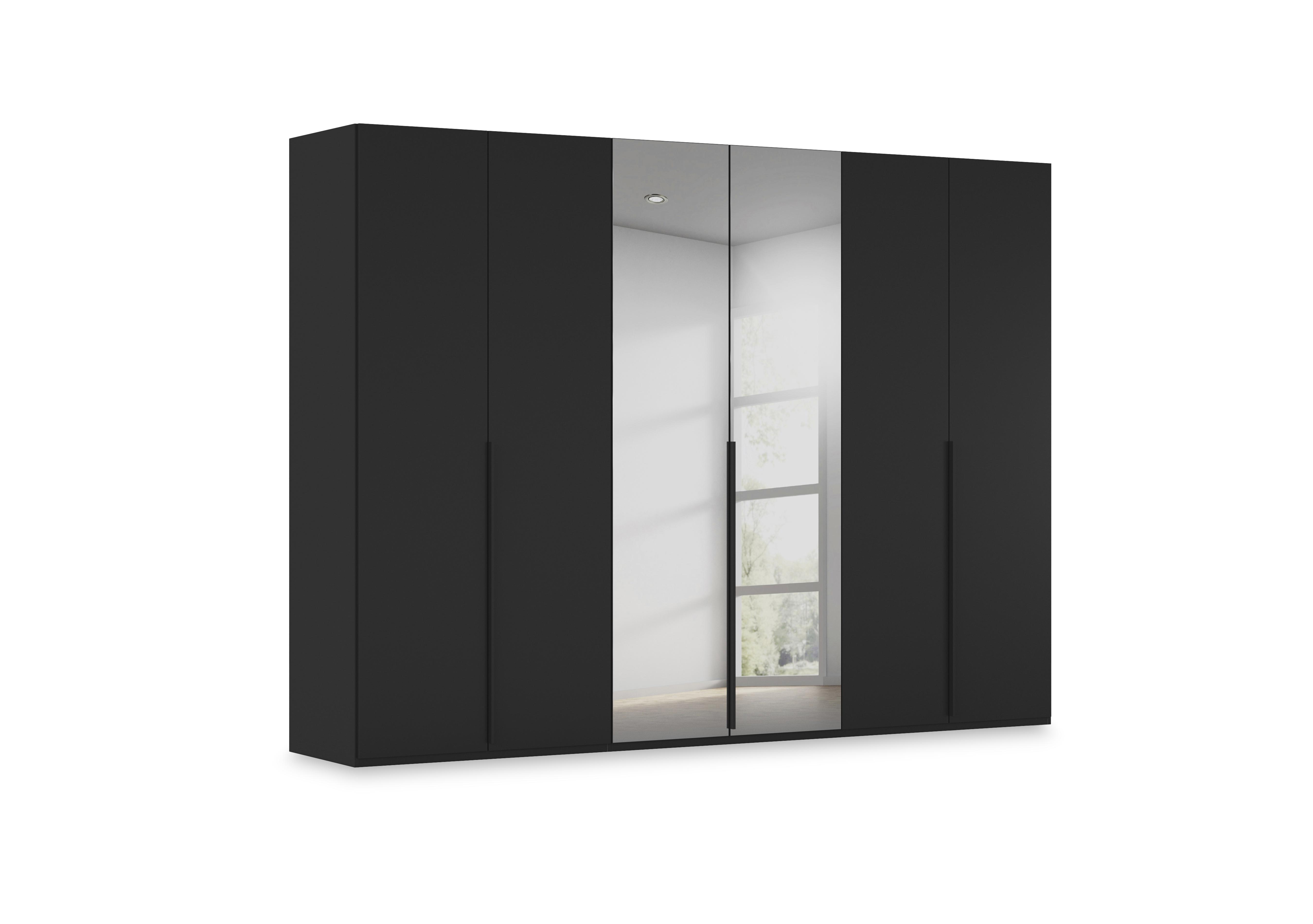 Haven 301cm 6 Door Hinged Wardrobe with 4 Décor Doors and 2 Mirror Doors in Asd5t  Black Black Front on Furniture Village