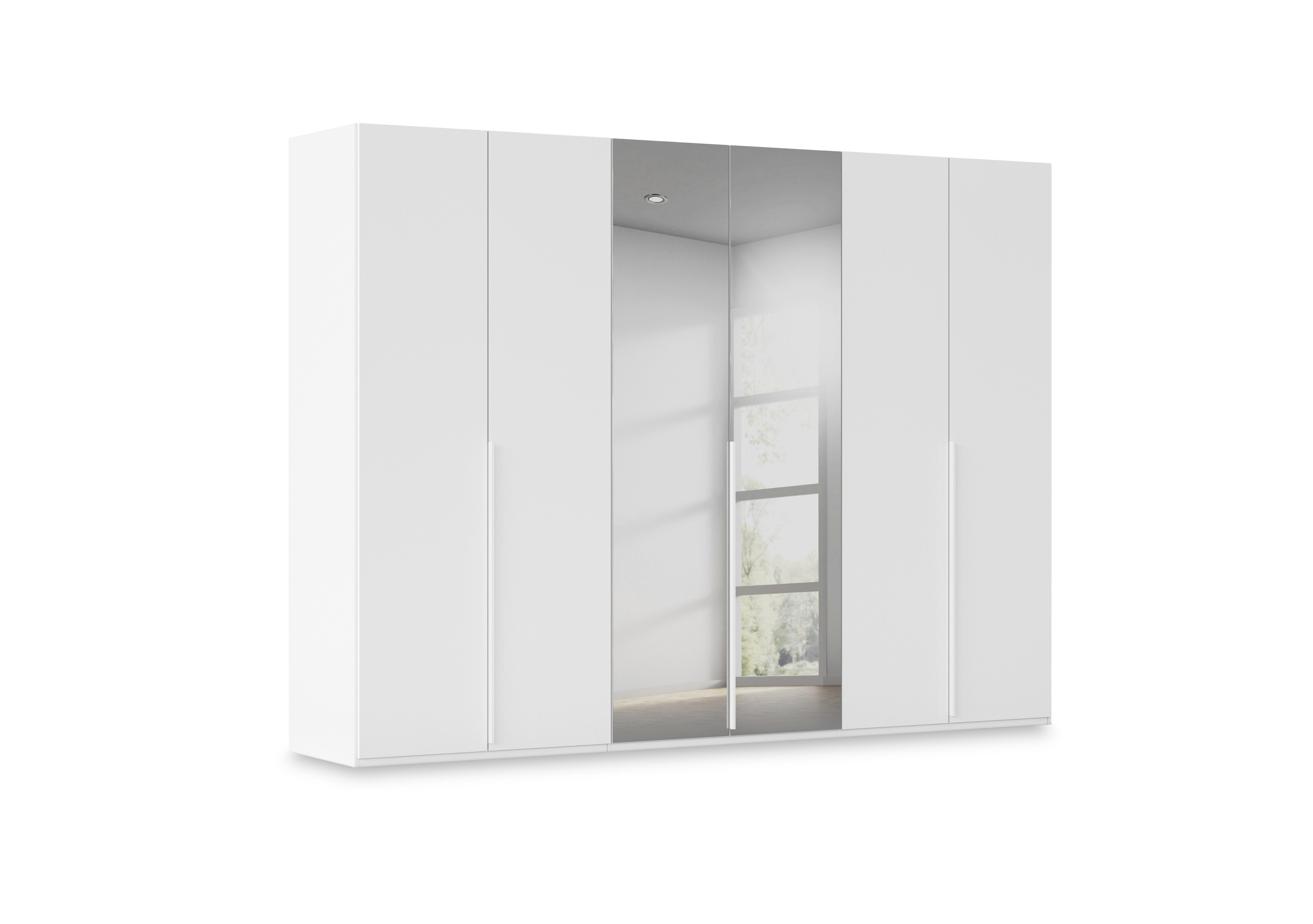 Haven 301cm 6 Door Hinged Wardrobe with 4 Décor Doors and 2 Mirror Doors in Awd1l Alpine White White Front on Furniture Village