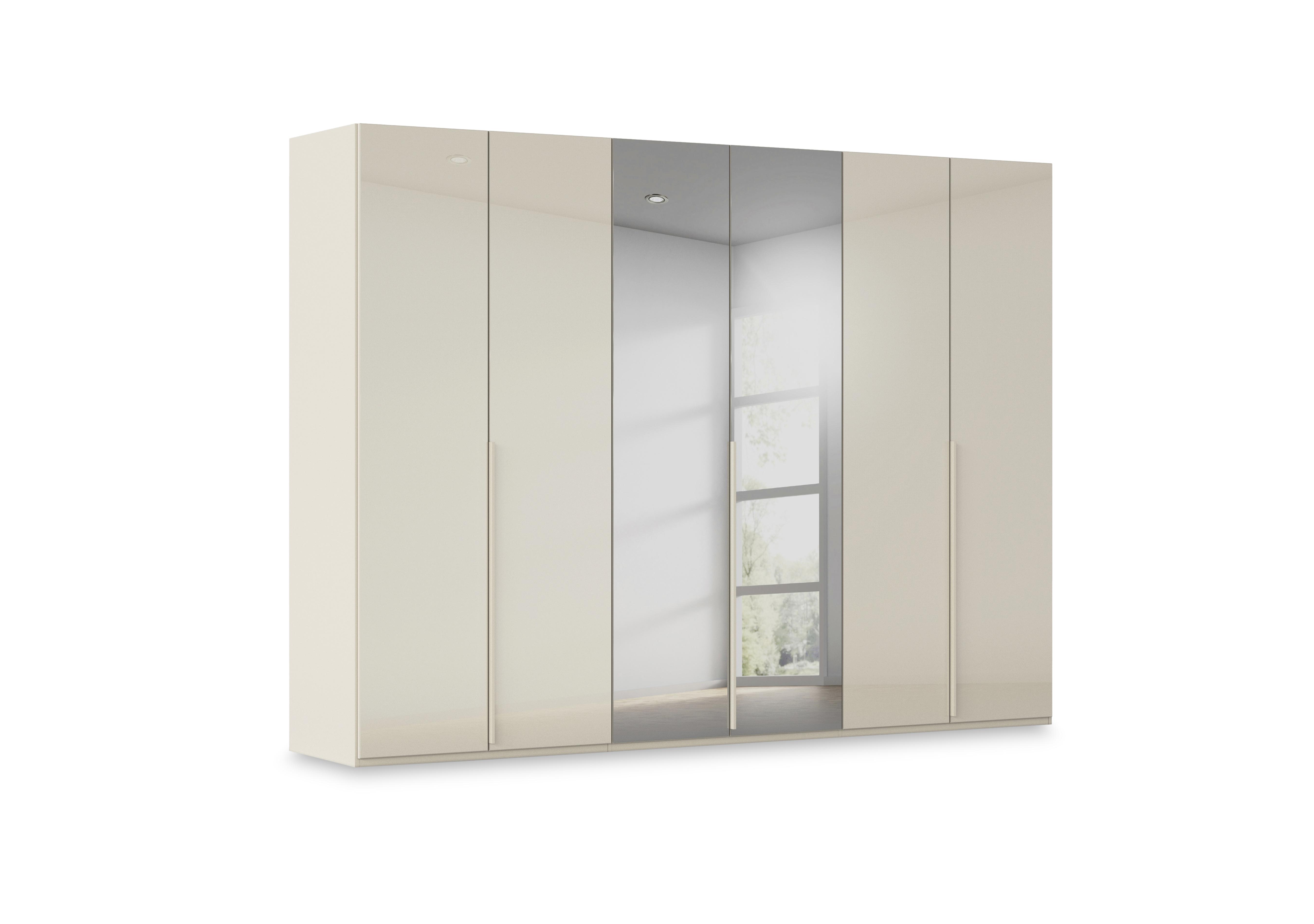 Haven 301cm 6 Door Hinged Wardrobe with 4 Glass Doors and 2 Mirror Doors in Acg3l  Champagne Champagne Gls on Furniture Village