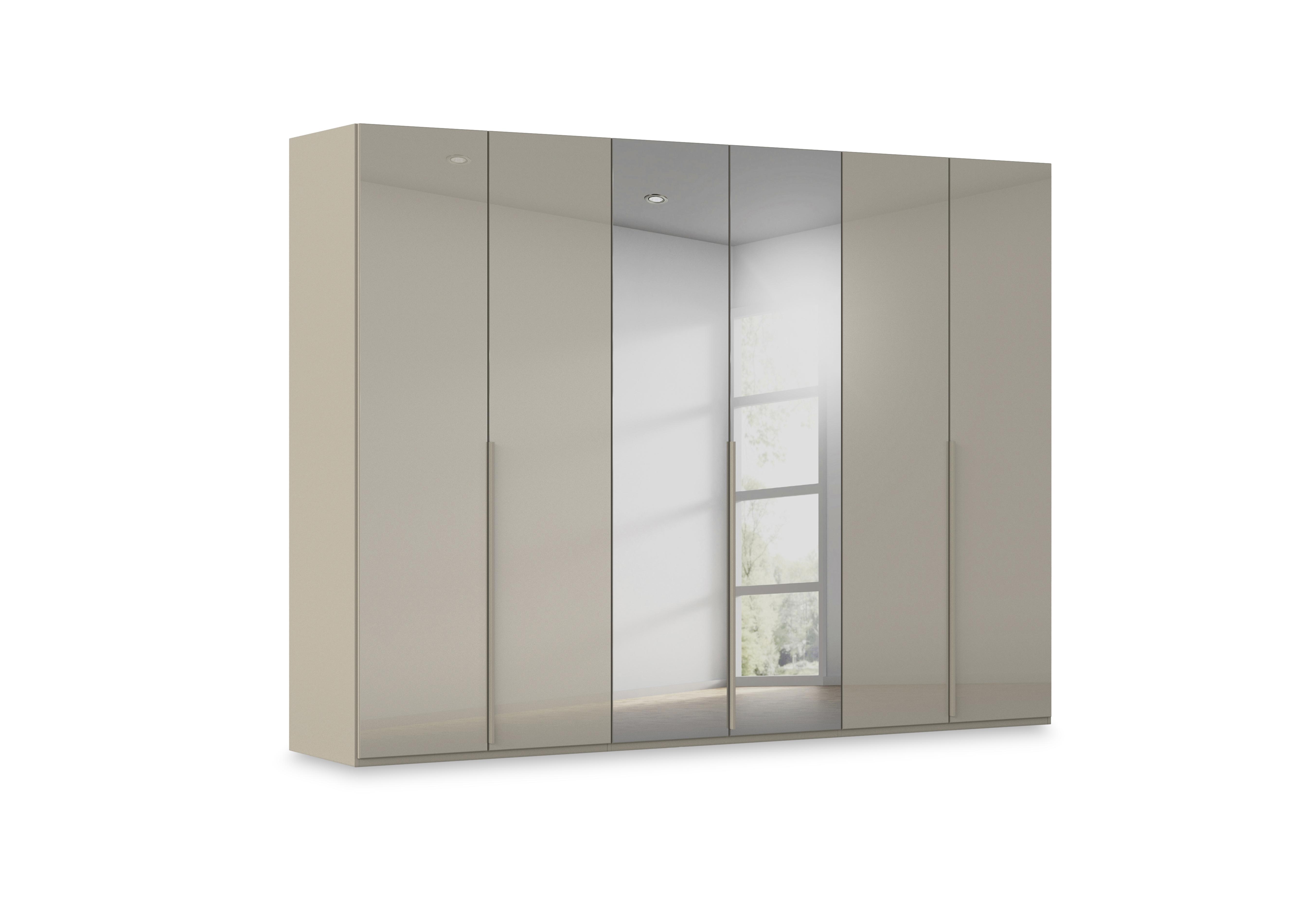 Haven 301cm 6 Door Hinged Wardrobe with 4 Glass Doors and 2 Mirror Doors in Afg4l  Fango Fango Glass Front on Furniture Village