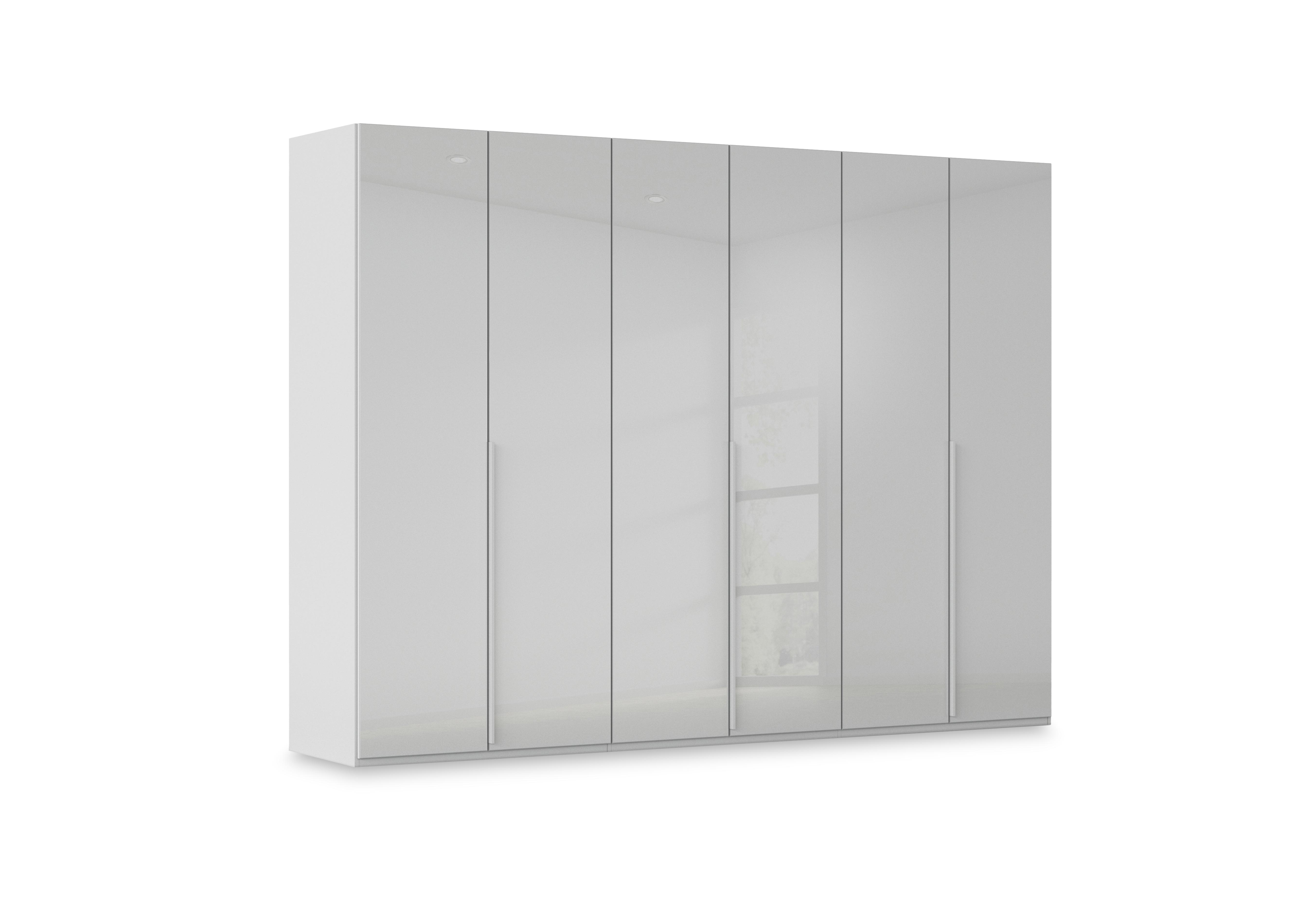 Haven 301cm 6 Door Hinged Wardrobe with Glass Doors in Agg2l Silk Gry Silk Gr Gls Frn on Furniture Village