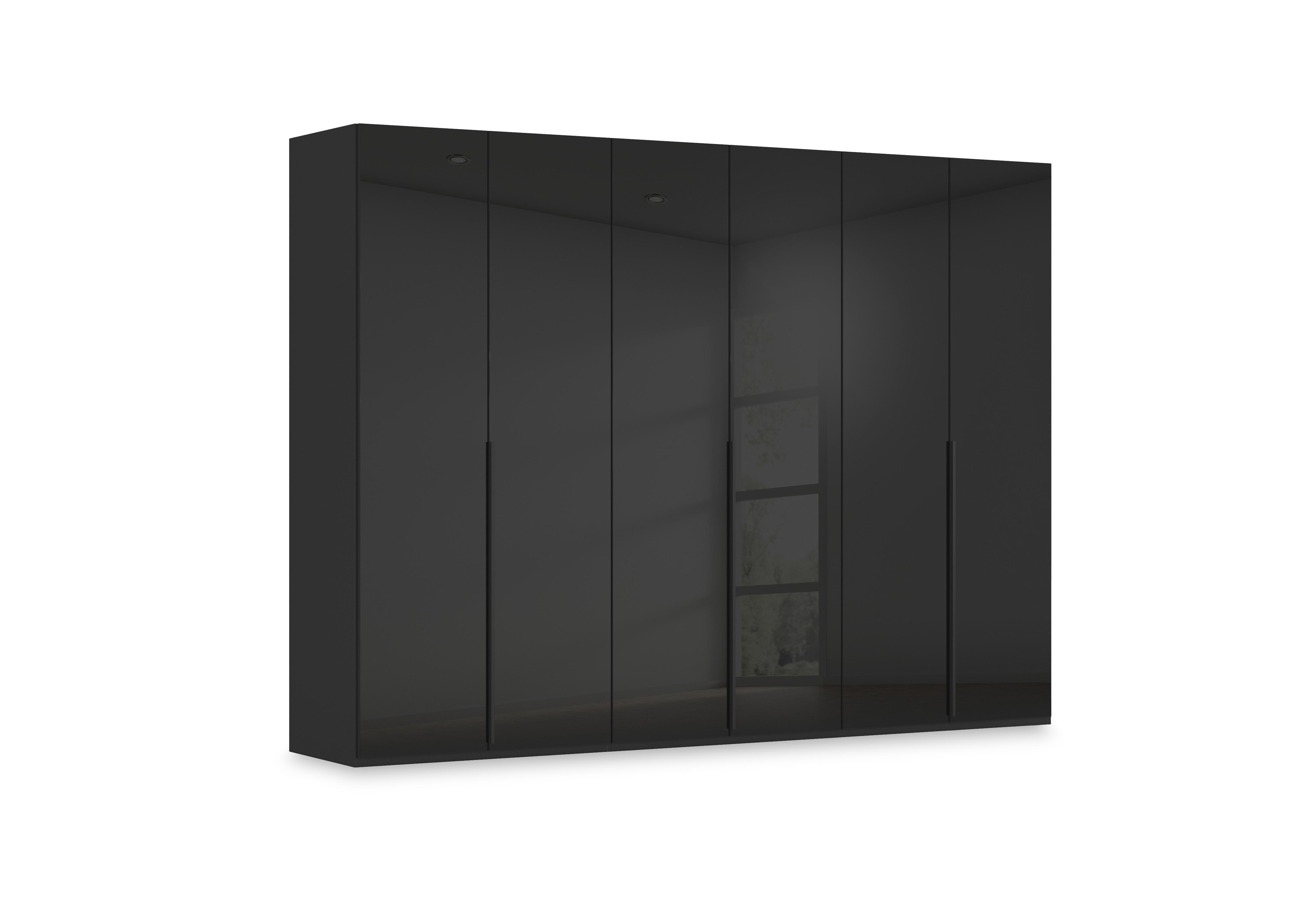 Haven 301cm 6 Door Hinged Wardrobe with Glass Doors in Asg5t  Black Black Glass Front on Furniture Village