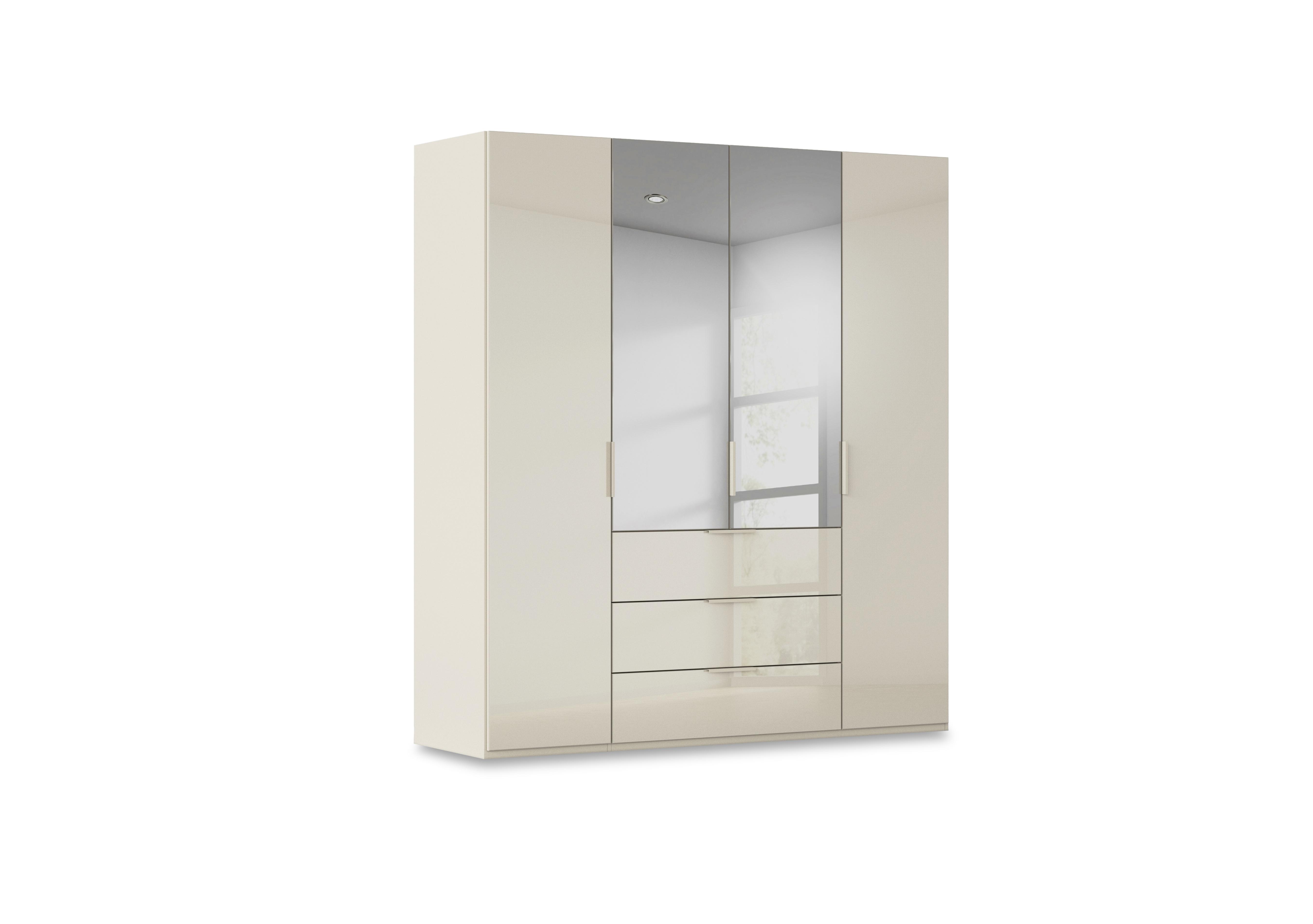 Haven 201cm 4 Door Combi Wardrobe with 2 Glass Doors and 2 Mirror Doors in Acg3k Champagne Champagne Frnt on Furniture Village