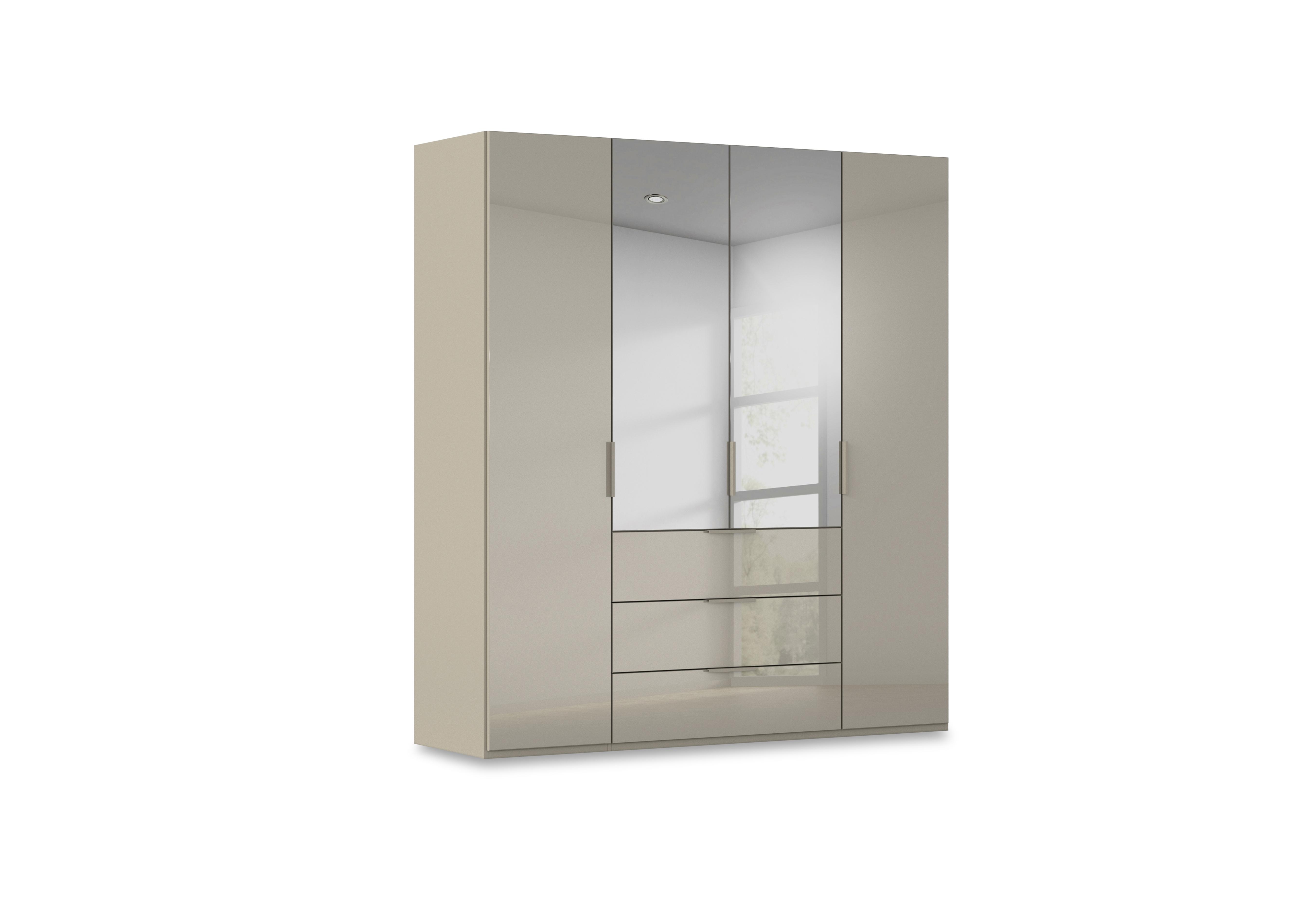 Haven 201cm 4 Door Combi Wardrobe with 2 Glass Doors and 2 Mirror Doors in Afg4k Fango Fango Front on Furniture Village