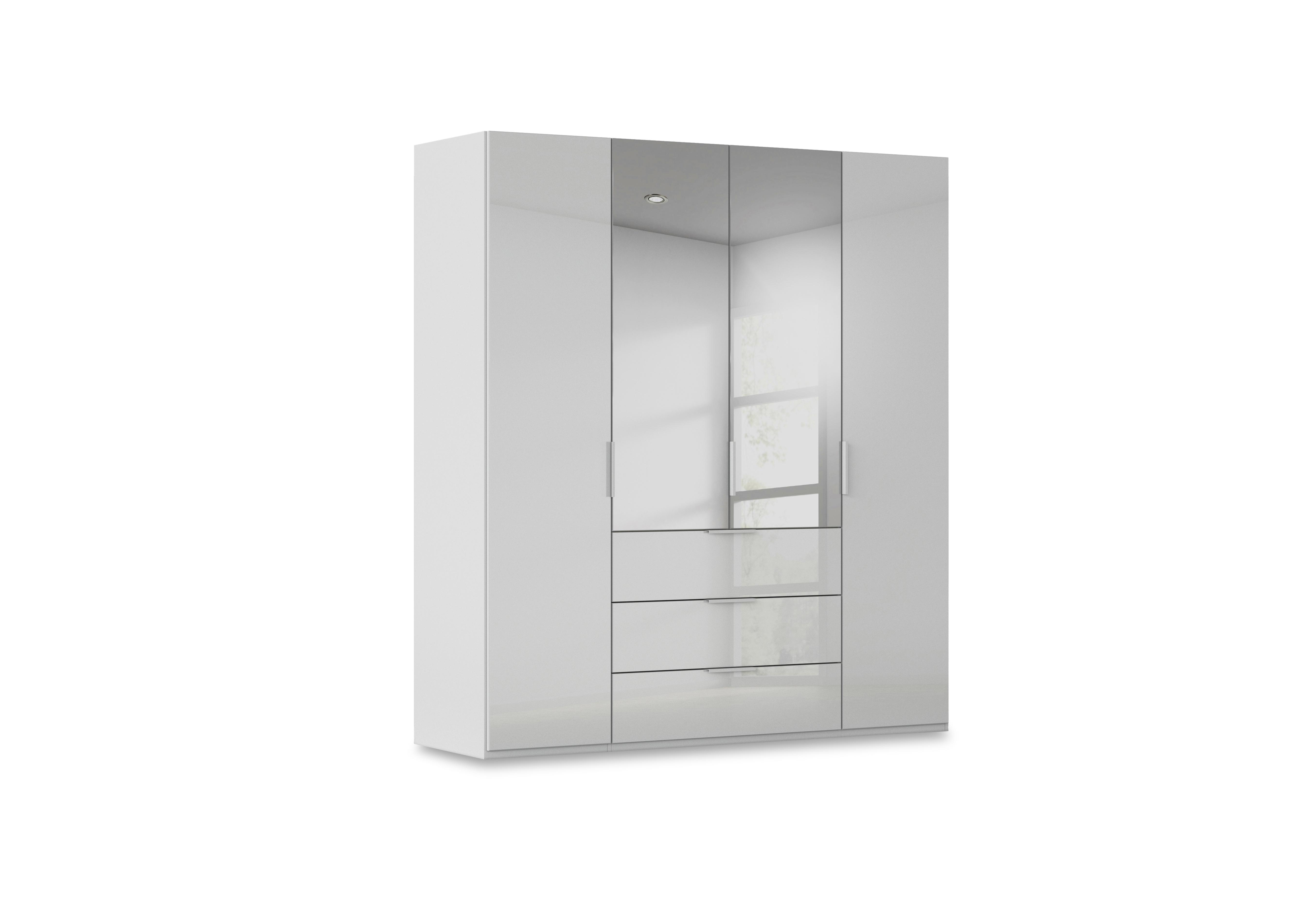 Haven 201cm 4 Door Combi Wardrobe with 2 Glass Doors and 2 Mirror Doors in Agg2k Silk Grey Silk Grey Frnt on Furniture Village