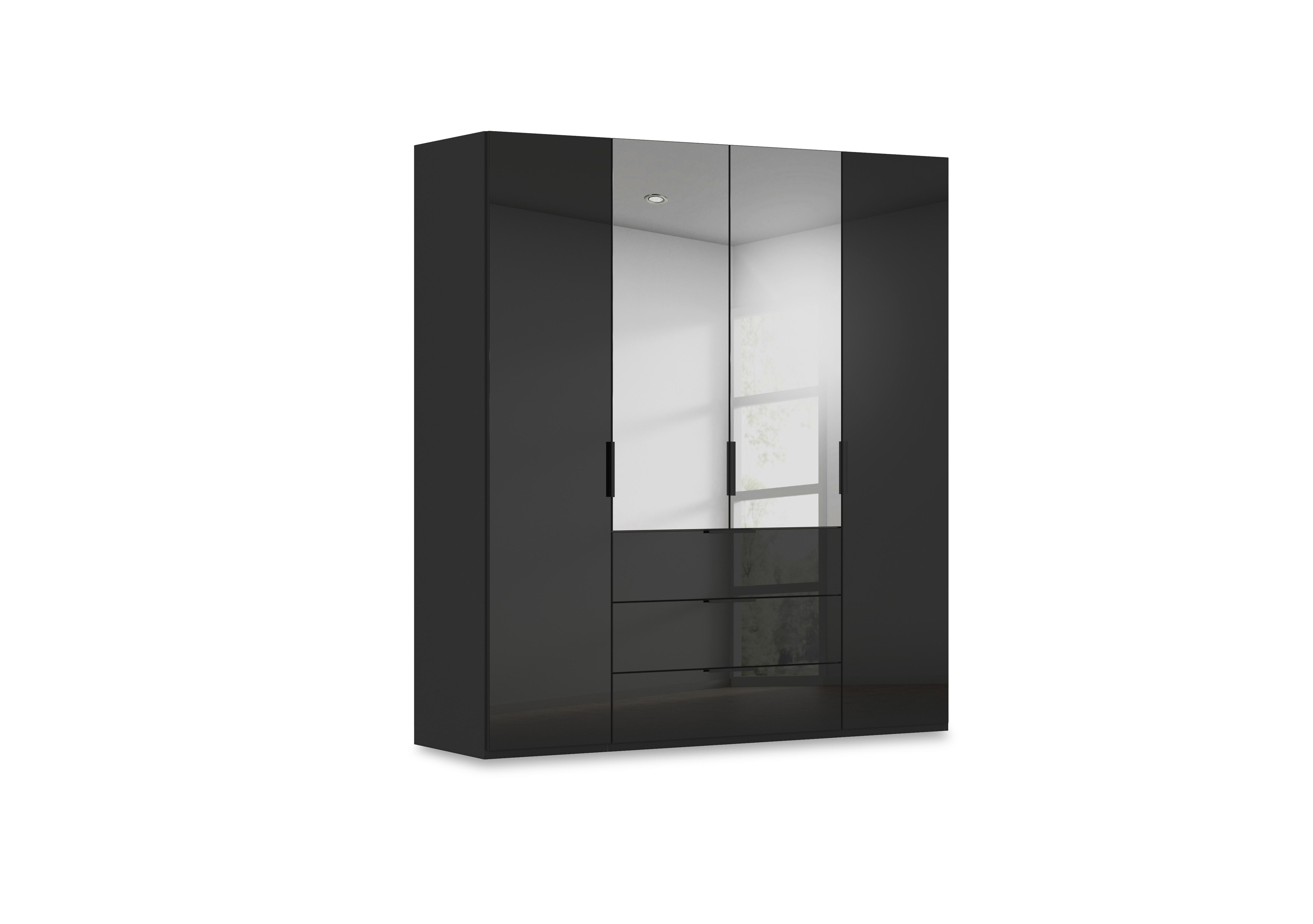 Haven 201cm 4 Door Combi Wardrobe with 2 Glass Doors and 2 Mirror Doors in Asg5s Black Black Front on Furniture Village