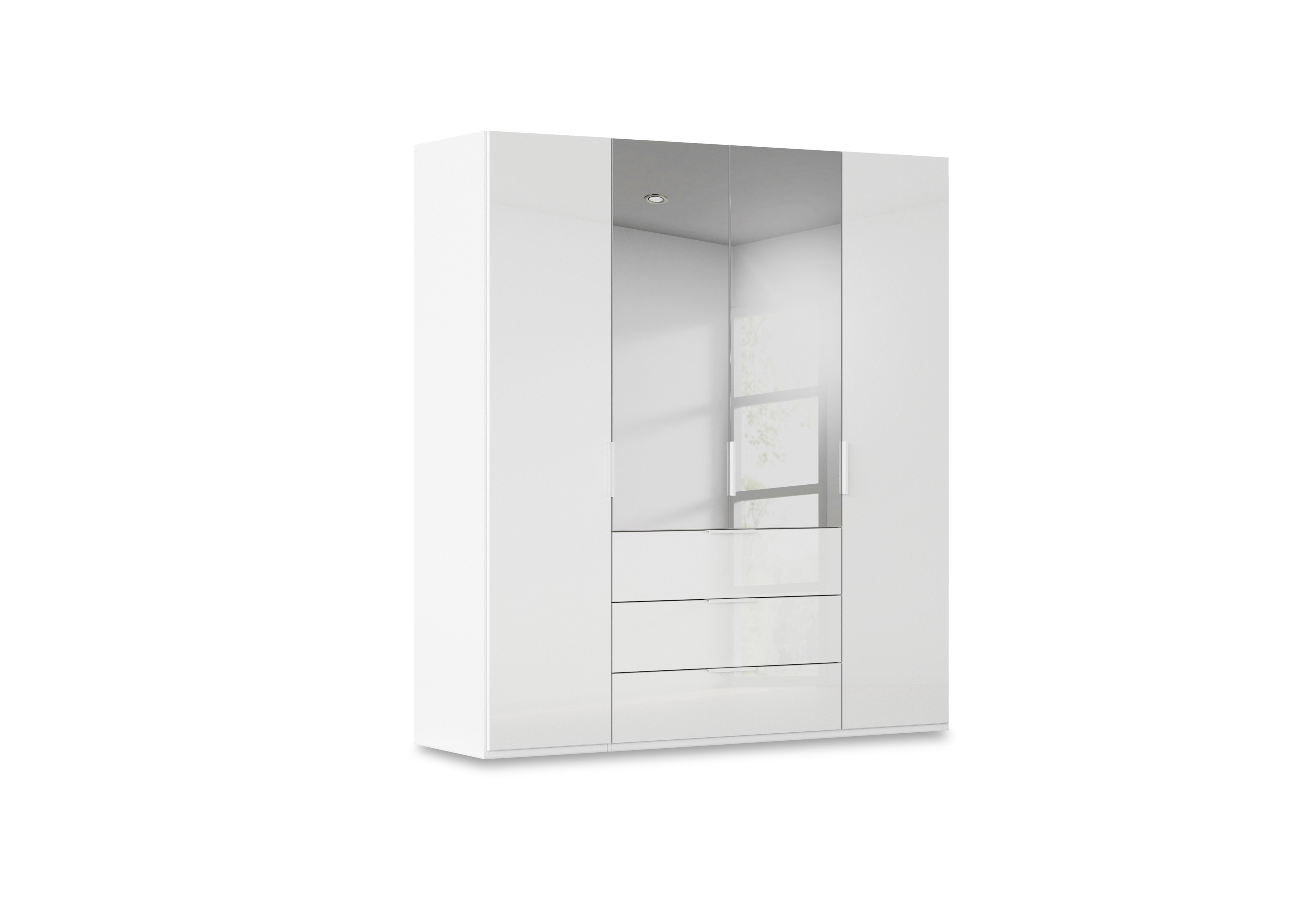 Haven 201cm 4 Door Combi Wardrobe with 2 Glass Doors and 2 Mirror Doors in Awg1k Alpine White White Front on Furniture Village