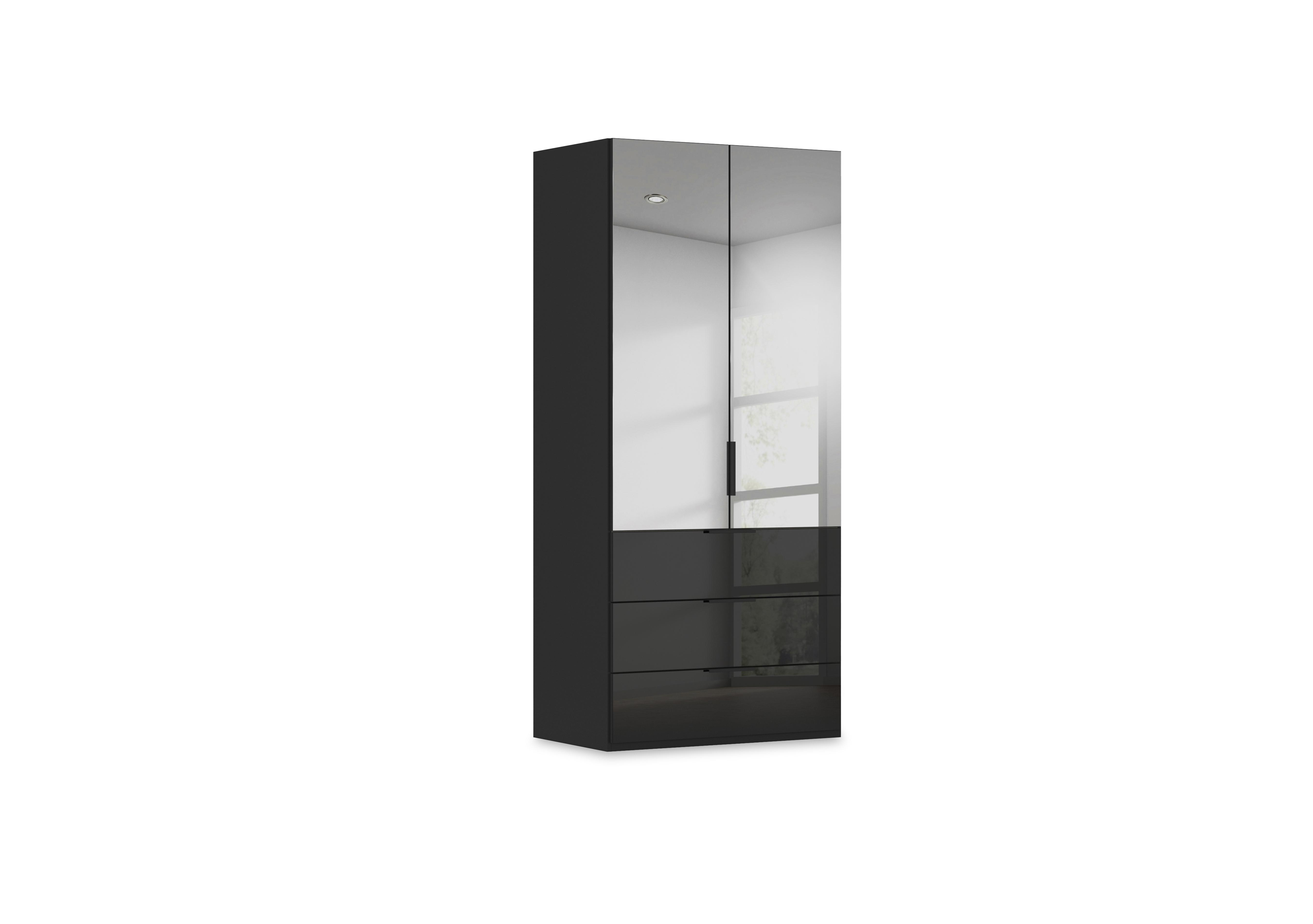 Haven 101cm 2 Door Combi Wardrobe with Mirror Doors and Glass Drawers in Asg5s Black Black Front on Furniture Village