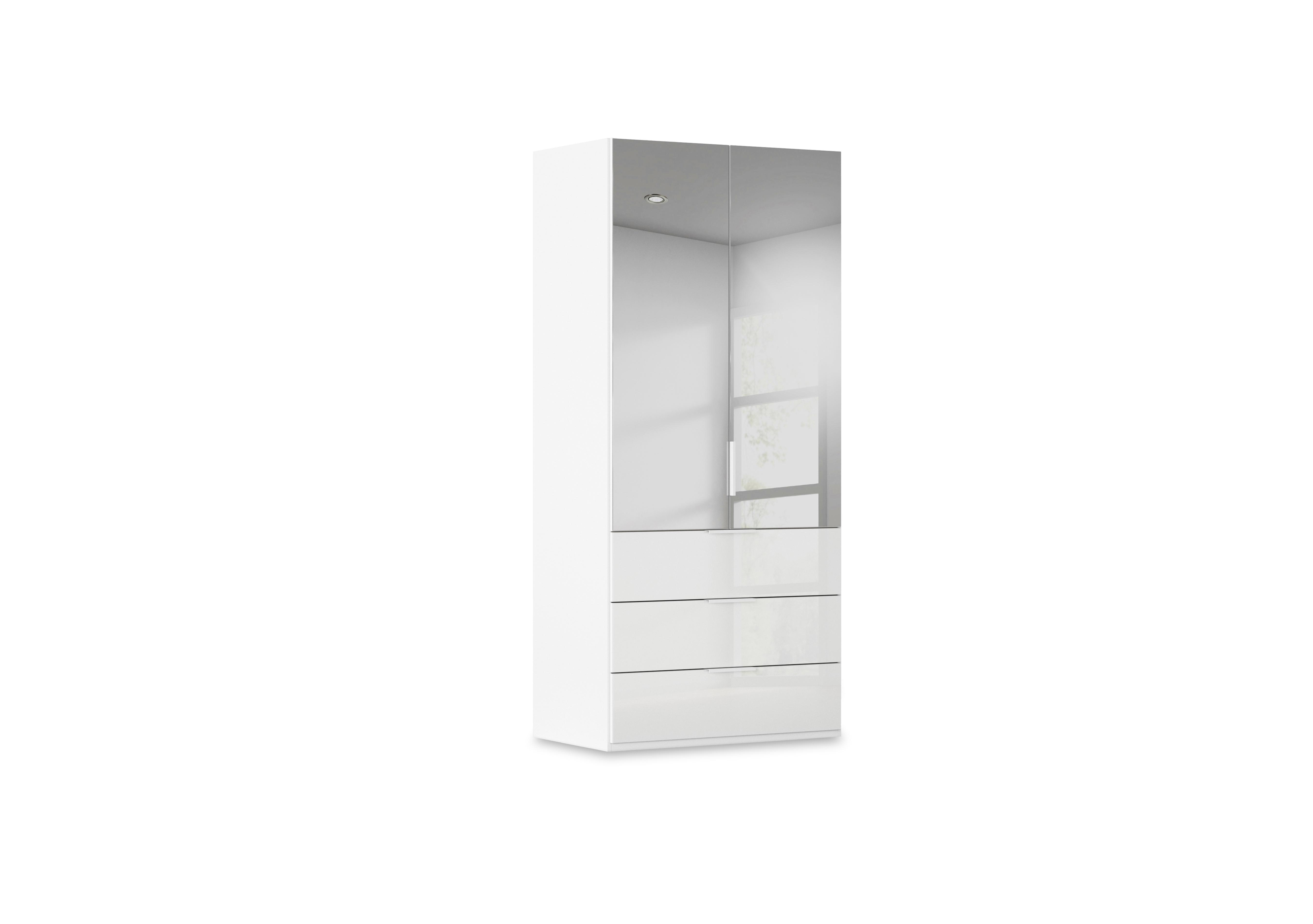 Haven 101cm 2 Door Combi Wardrobe with Mirror Doors and Glass Drawers in Awg1k Alpine White White Front on Furniture Village