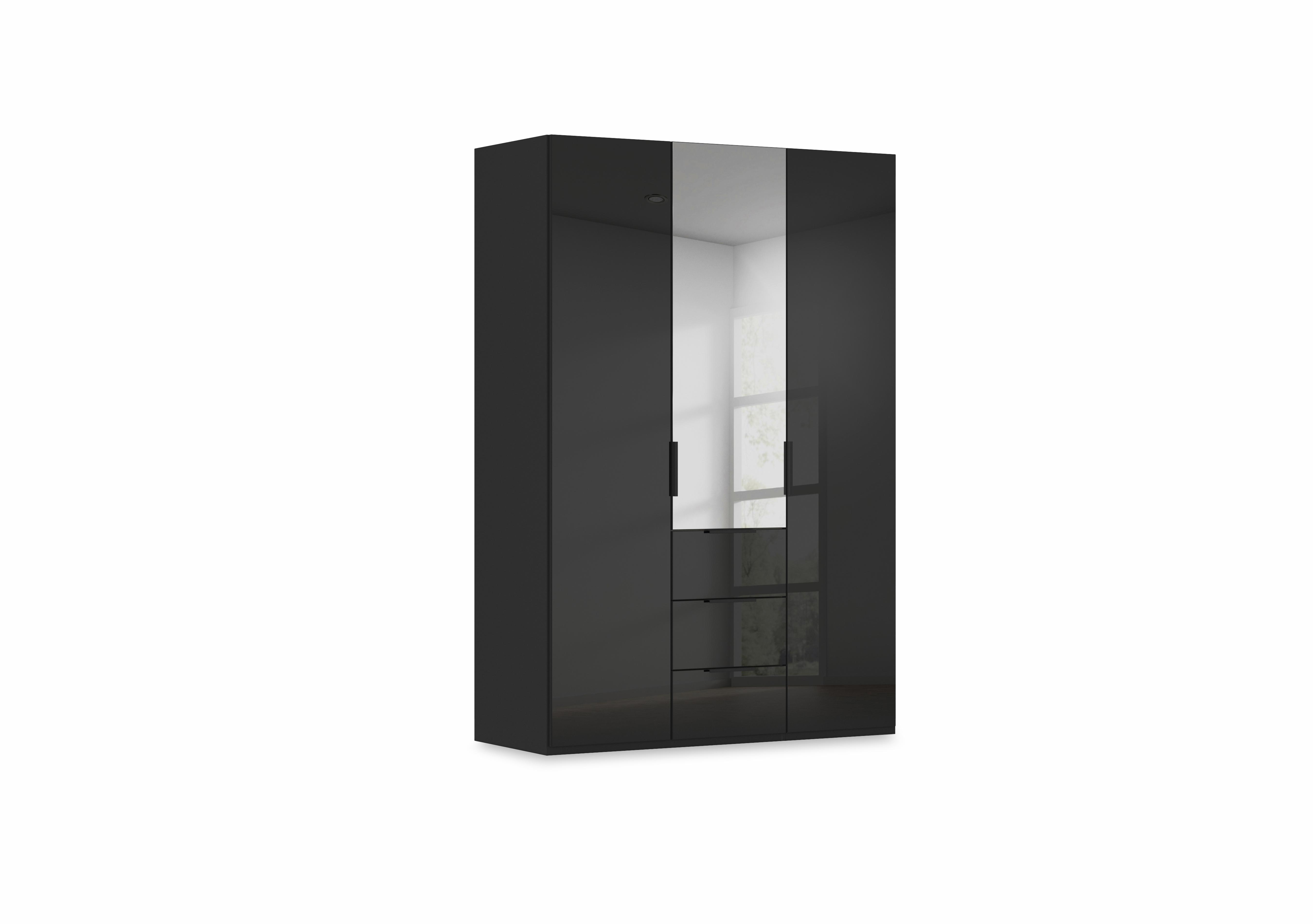 Haven 151cm 3 Door Combi Wardrobe with 2 Glass Doors and 1 Mirror Door in Asg5s Black Black Front on Furniture Village