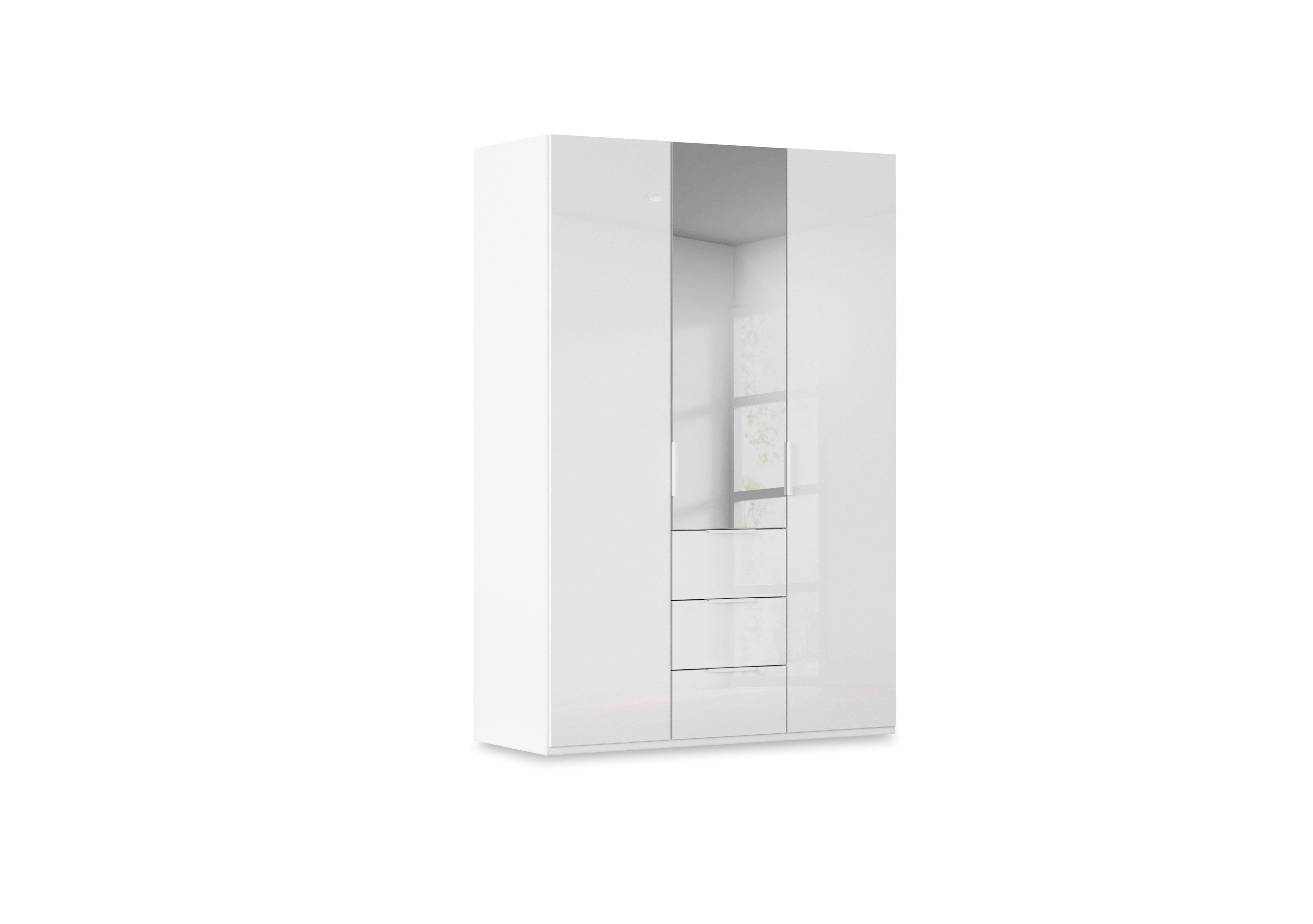 Haven 151cm 3 Door Combi Wardrobe with 2 Glass Doors and 1 Mirror Door in Awg1k Alpine White White Front on Furniture Village