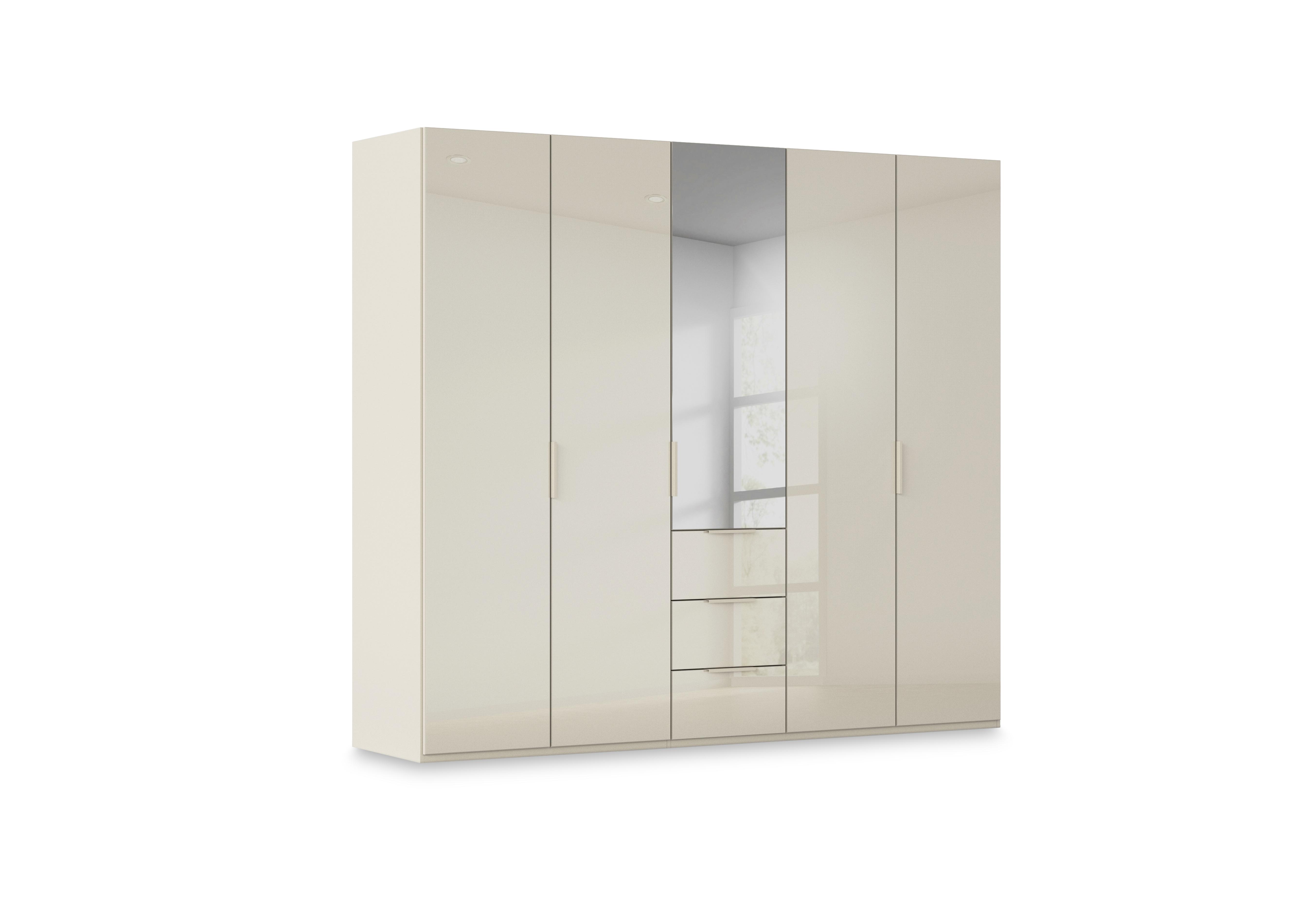 Haven 251cm 5 Door Combi Wardrobe with 4 Glass Doors and 1 Mirror Door in Acg3k Champagne Champagne Frnt on Furniture Village
