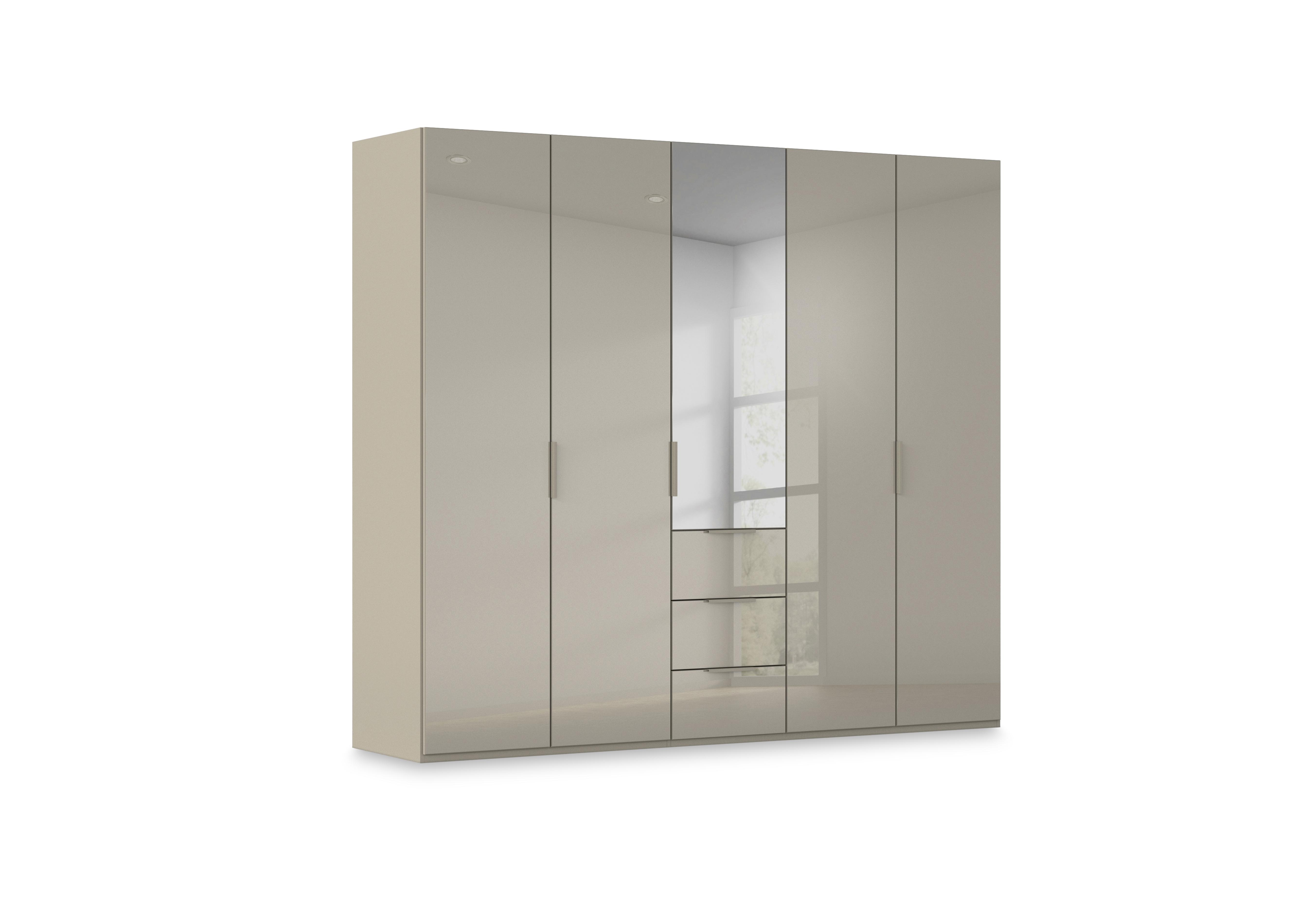 Haven 251cm 5 Door Combi Wardrobe with 4 Glass Doors and 1 Mirror Door in Afg4k Fango Fango Front on Furniture Village