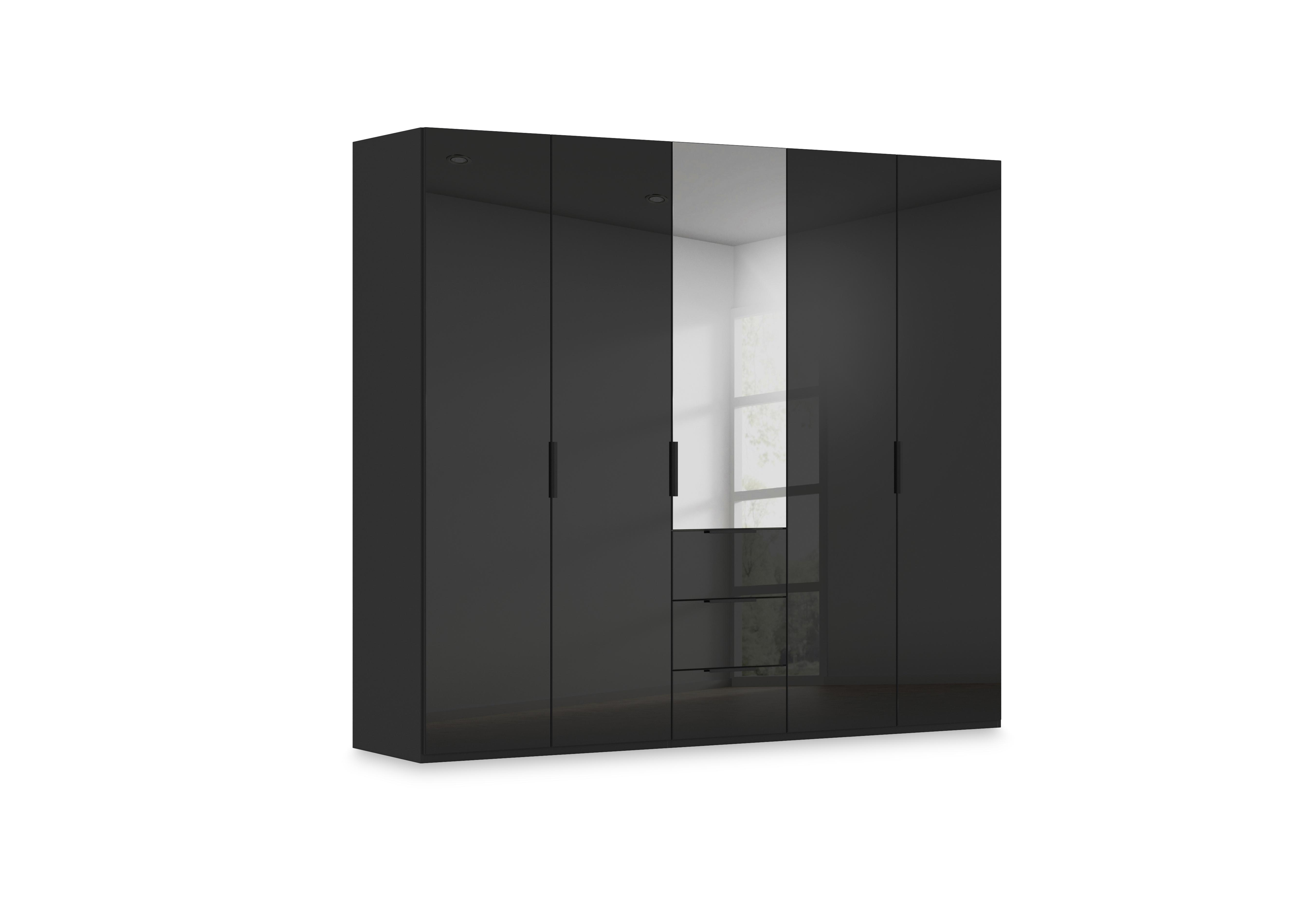 Haven 251cm 5 Door Combi Wardrobe with 4 Glass Doors and 1 Mirror Door in Asg5s Black Black Front on Furniture Village