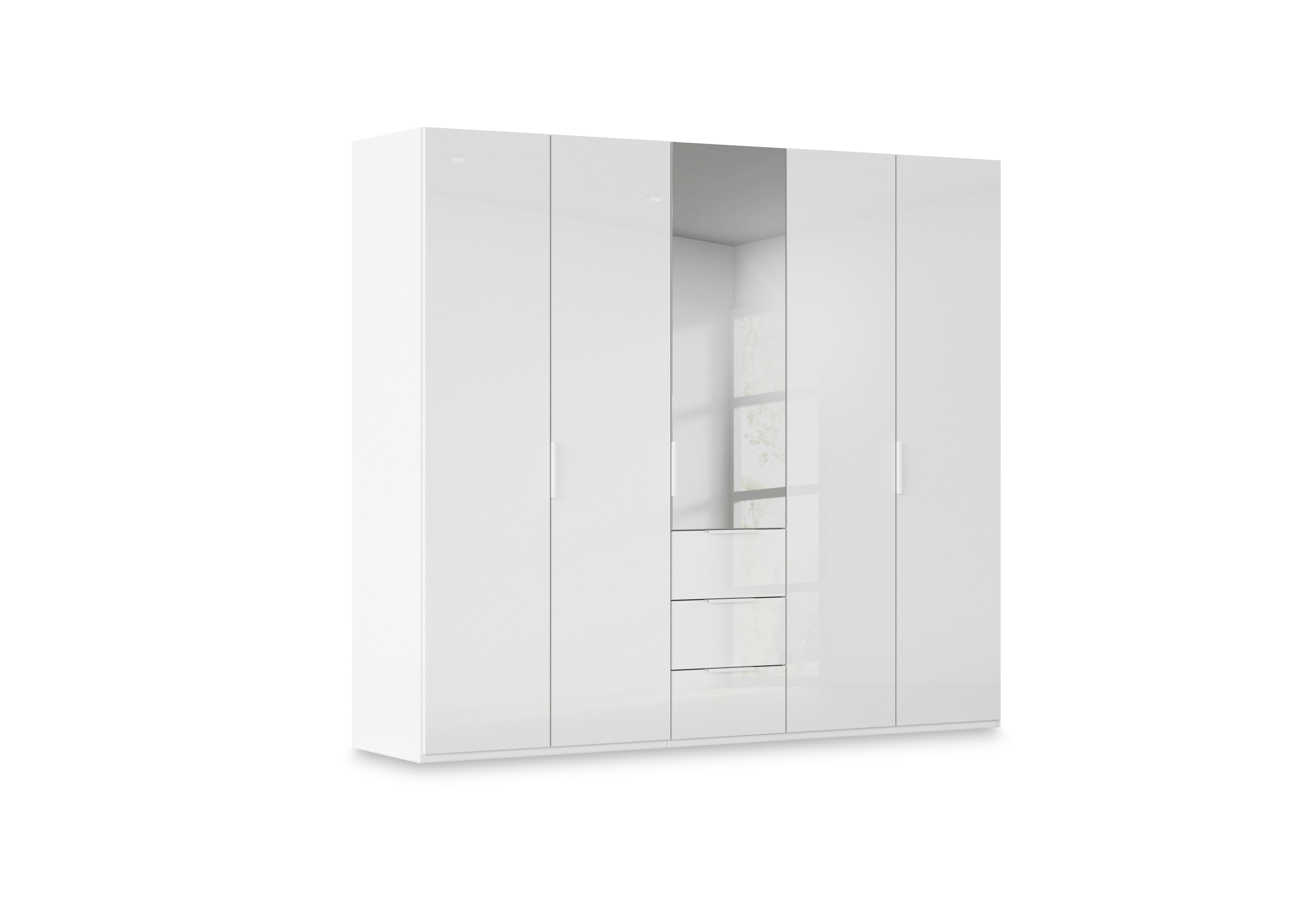 Haven 251cm 5 Door Combi Wardrobe with 4 Glass Doors and 1 Mirror Door in Awg1k Alpine White White Front on Furniture Village