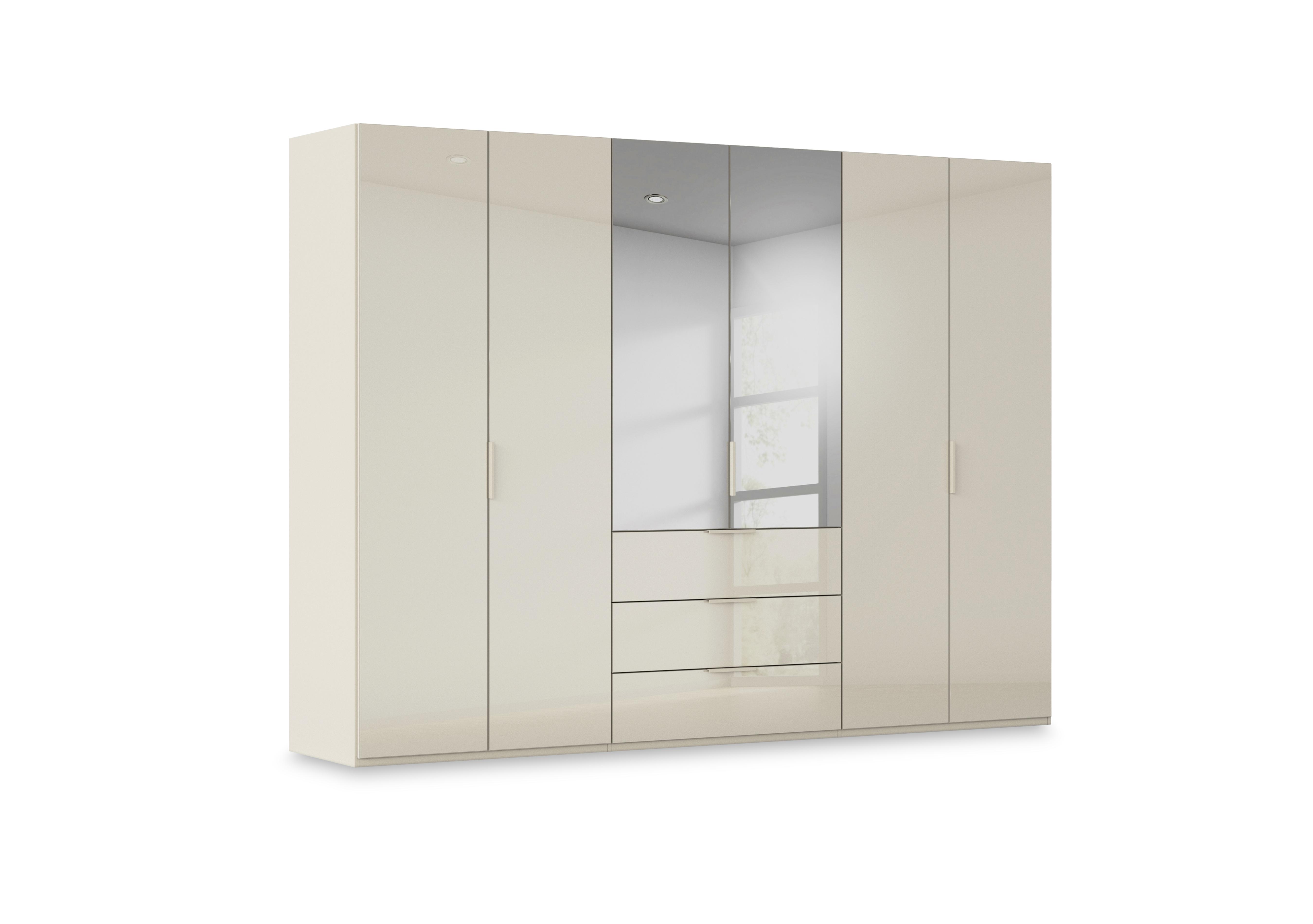 Haven 301cm 6 Door Combi Wardrobe with 4 Glass Doors and 2 Mirror Doors in Acg3k Champagne Champagne Frnt on Furniture Village