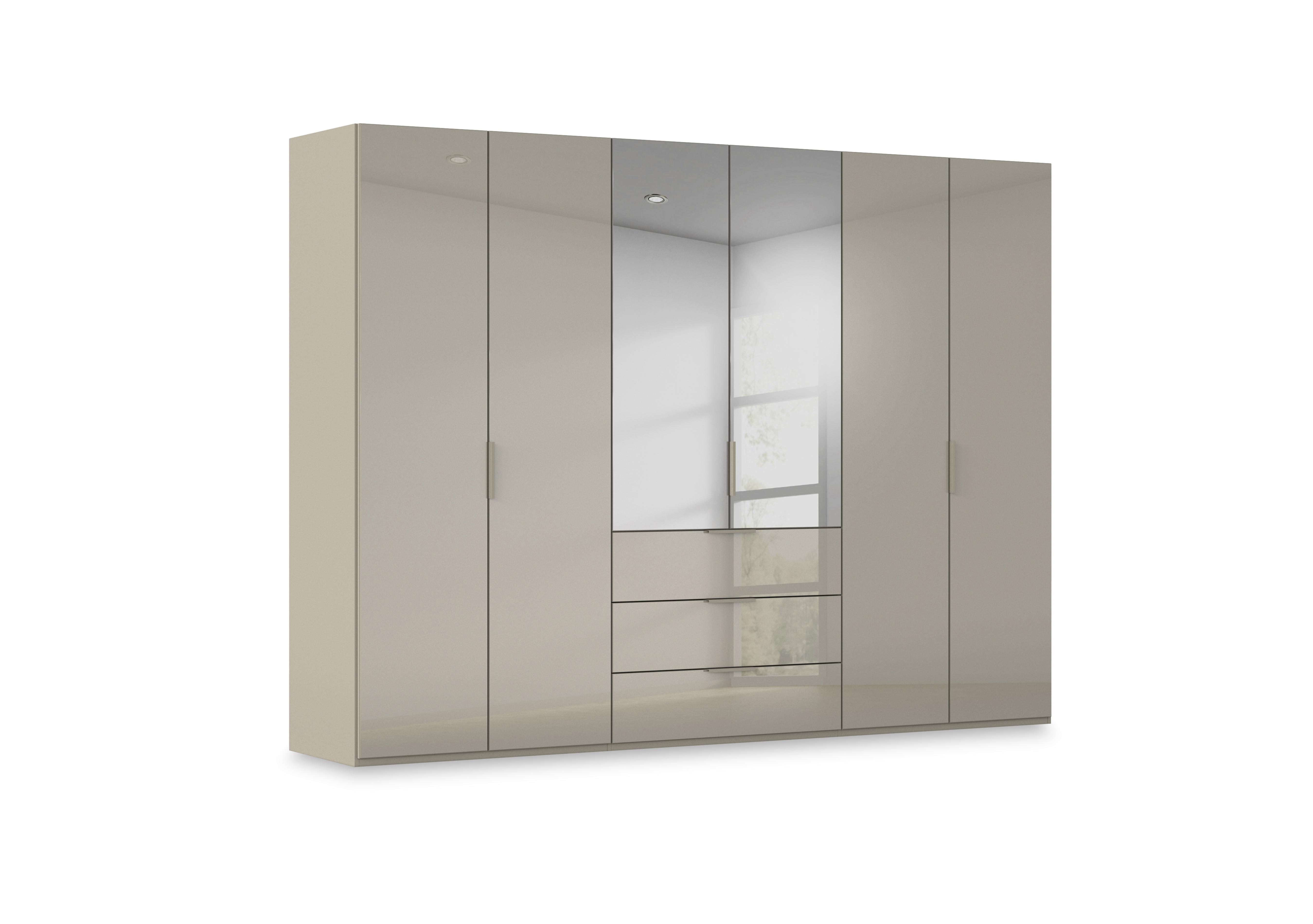 Haven 301cm 6 Door Combi Wardrobe with 4 Glass Doors and 2 Mirror Doors in Afg4k Fango Fango Front on Furniture Village