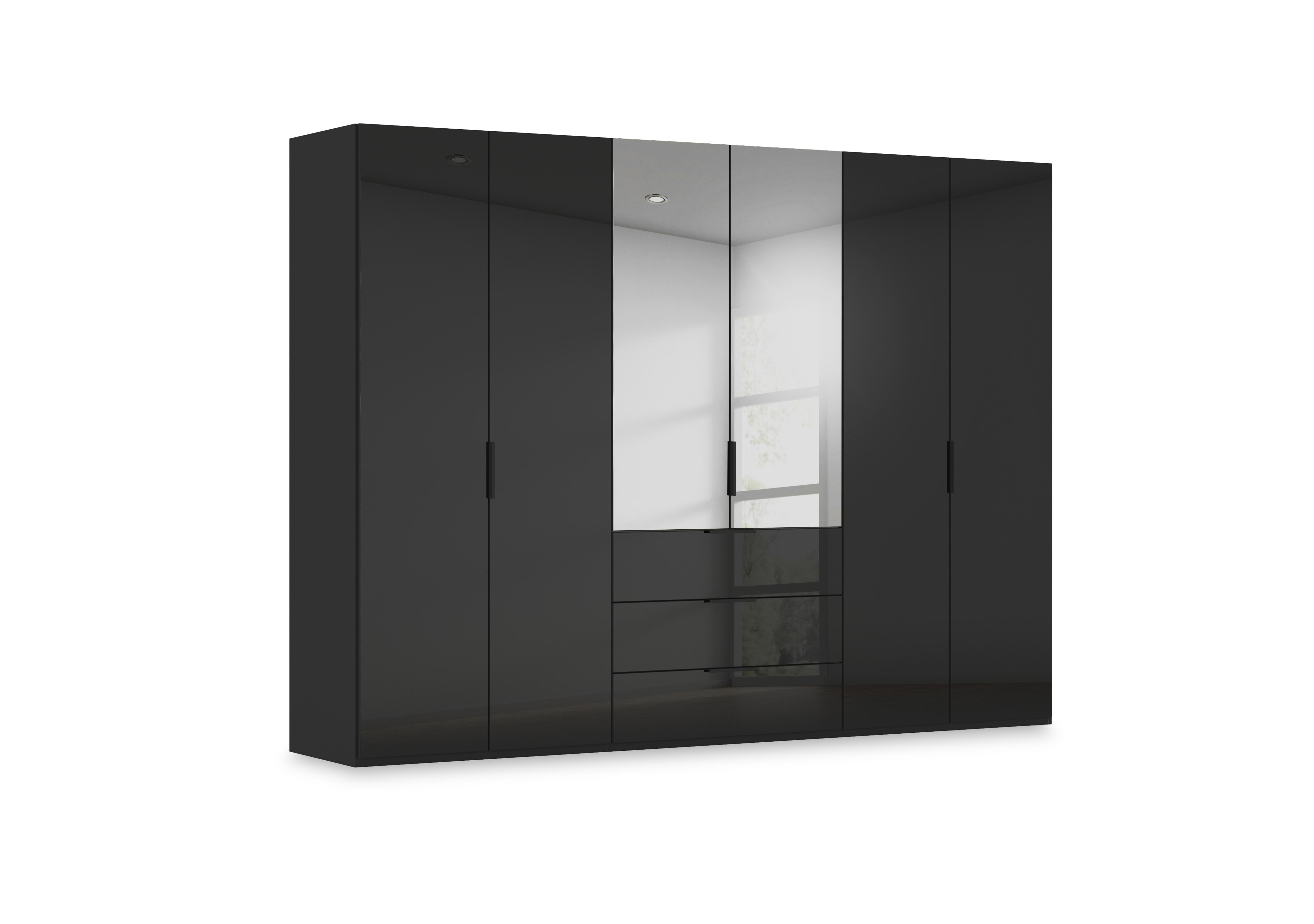 Haven 301cm 6 Door Combi Wardrobe with 4 Glass Doors and 2 Mirror Doors in Asg5s Black Black Front on Furniture Village
