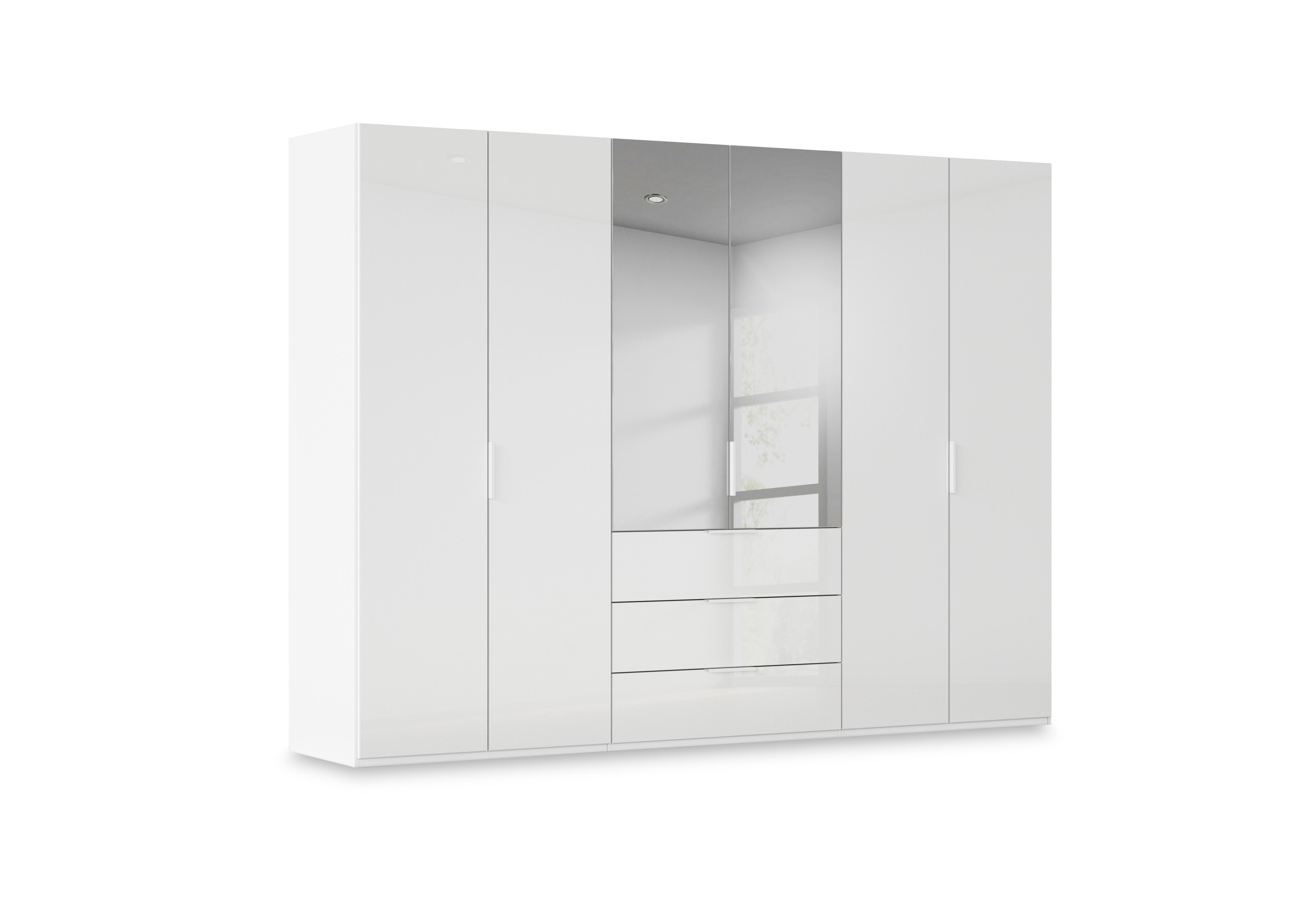 Haven 301cm 6 Door Combi Wardrobe with 4 Glass Doors and 2 Mirror Doors in Awg1k Alpine White White Front on Furniture Village