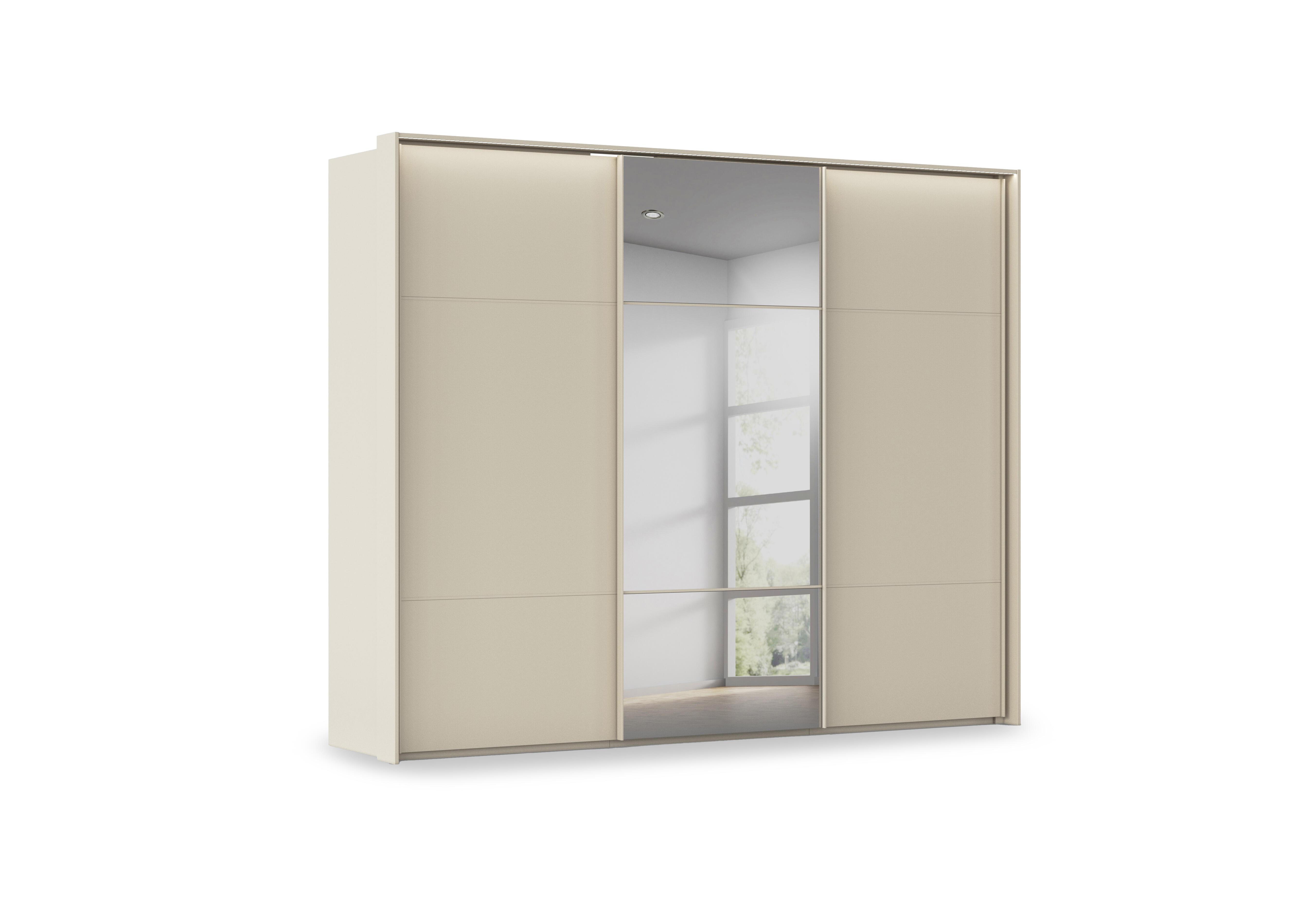 Haven 280cm 3 Door Slider Wardrobe with 2 Décor Doors, 1 Mirror Door and Lights in Acd3l  Champagne Champagne Frn on Furniture Village