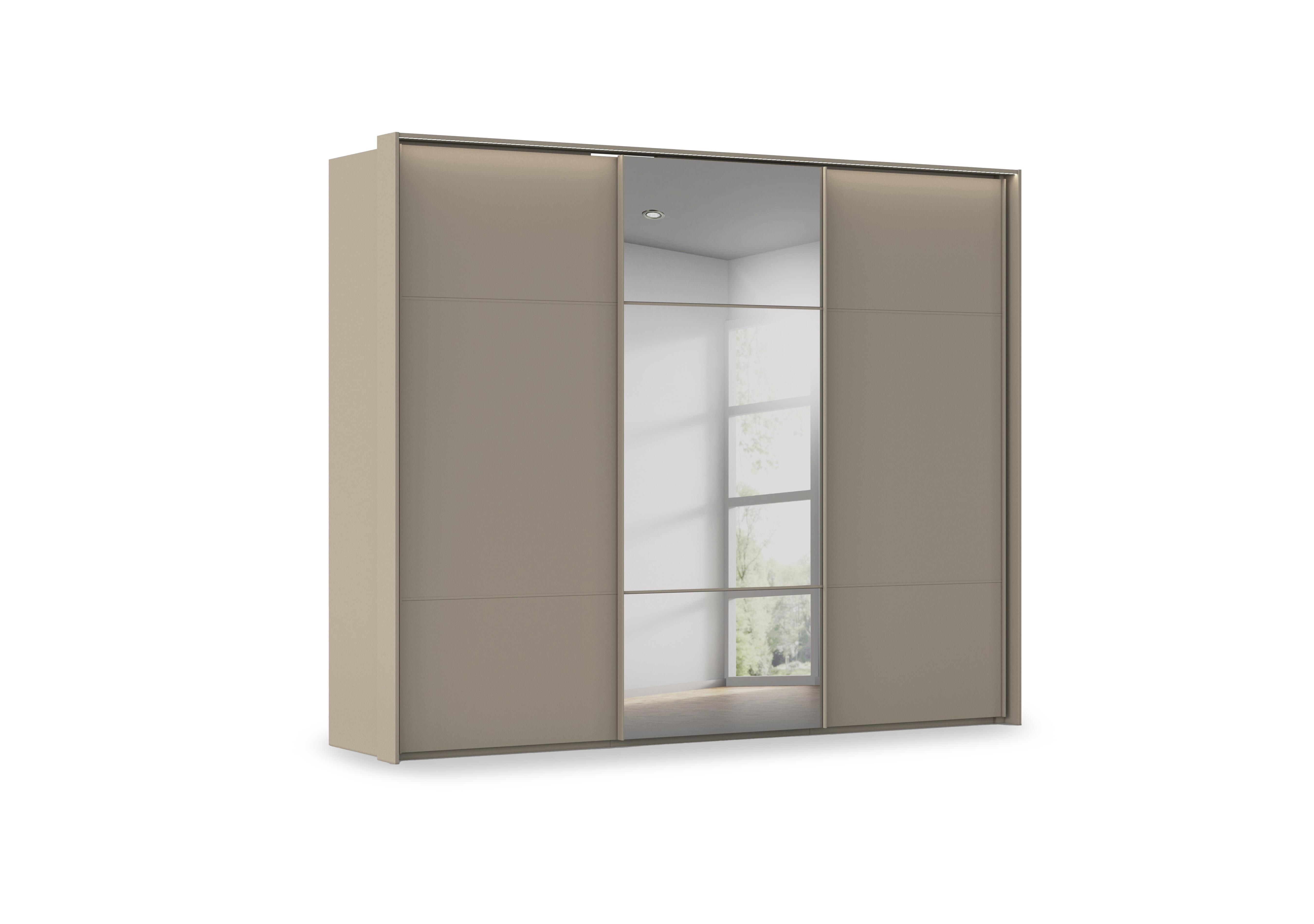 Haven 280cm 3 Door Slider Wardrobe with 2 Décor Doors, 1 Mirror Door and Lights in Afd4l Fango Fango Front on Furniture Village