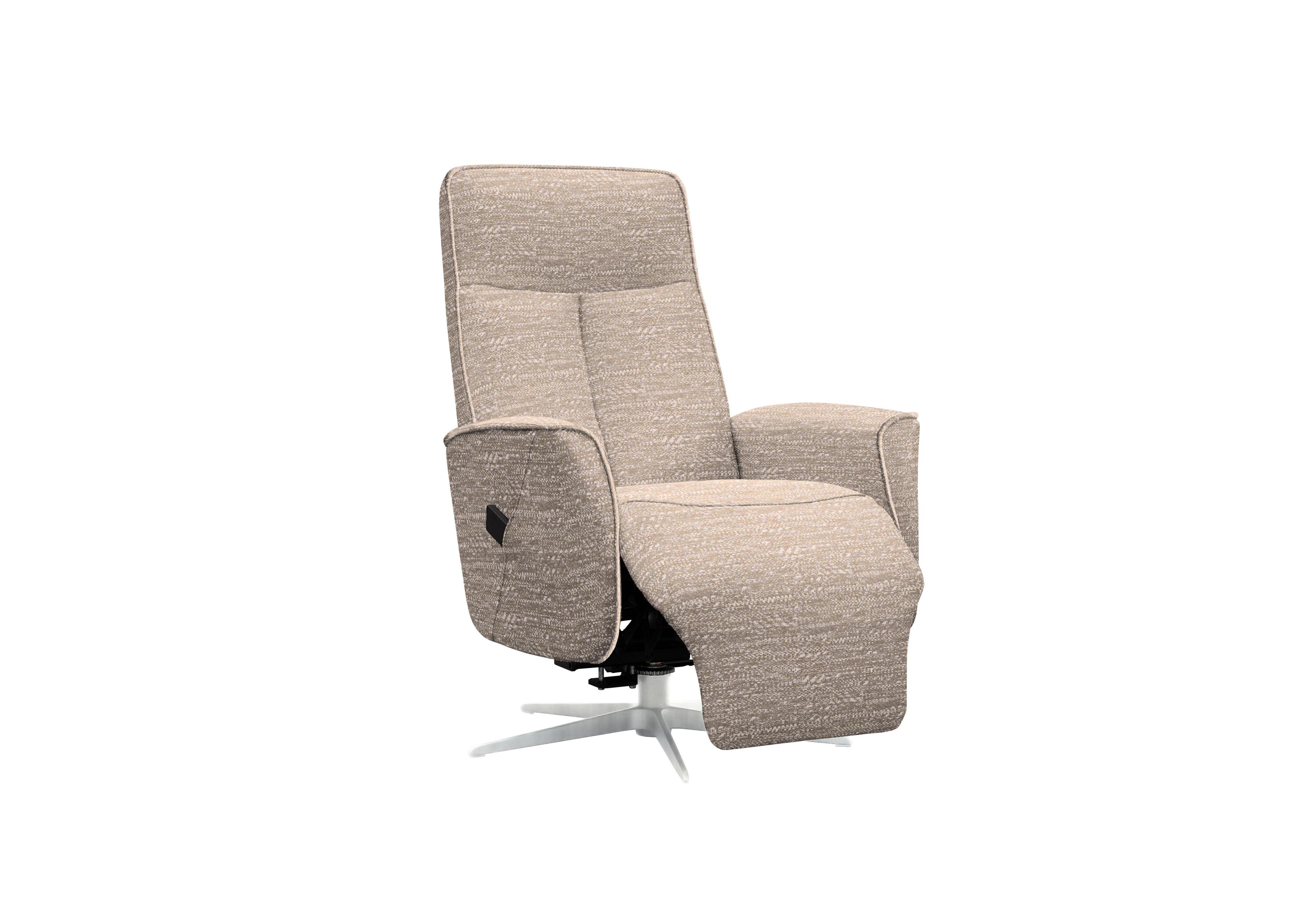 Maribo Fabric Lift and Rise Power Recliner Chair with Power Headrest and Chrome Base in A050 Maddox Sandstone on Furniture Village