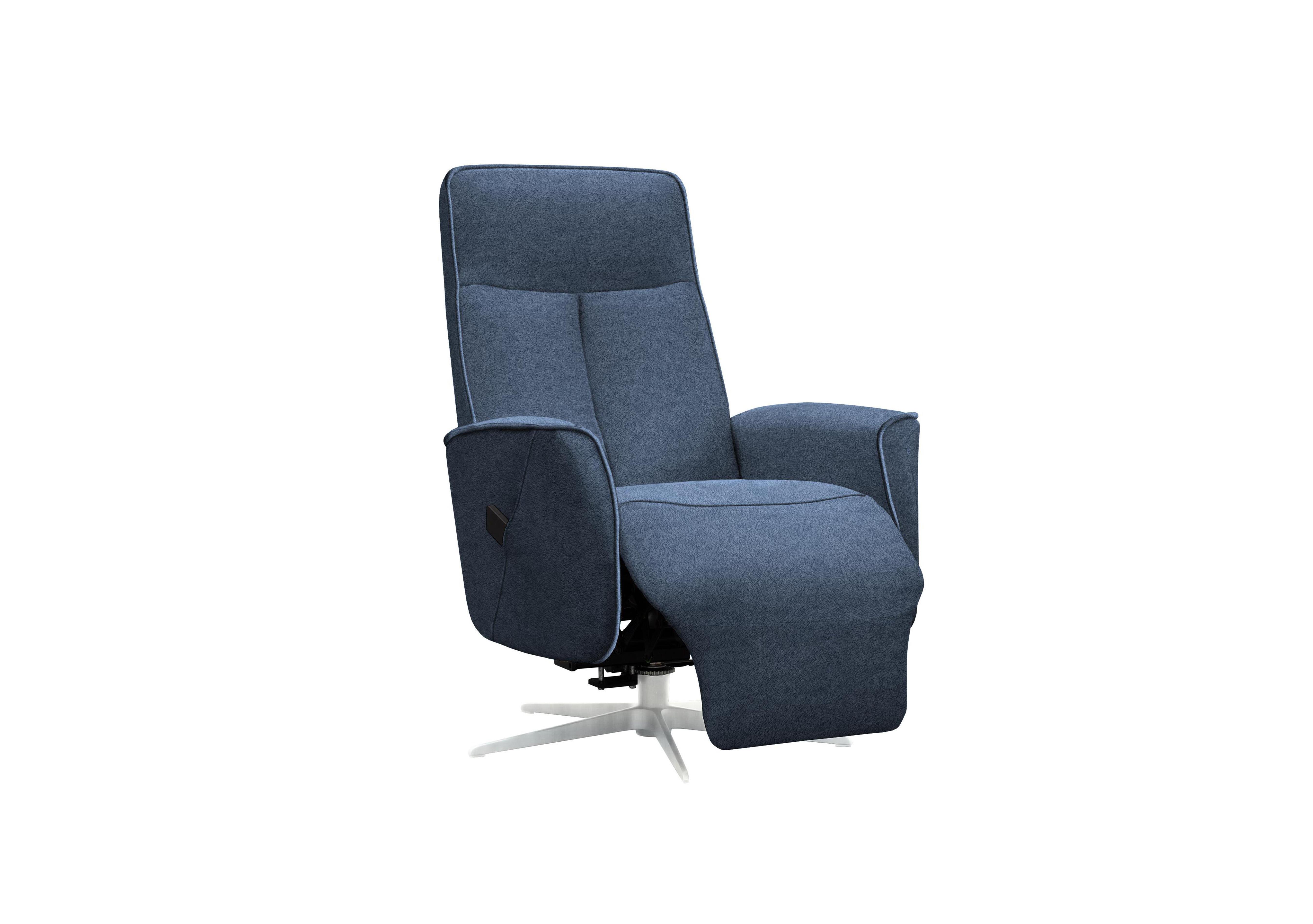 Maribo Fabric Lift and Rise Power Recliner Chair with Power Headrest and Chrome Base in A125 Stingray Indigo on Furniture Village