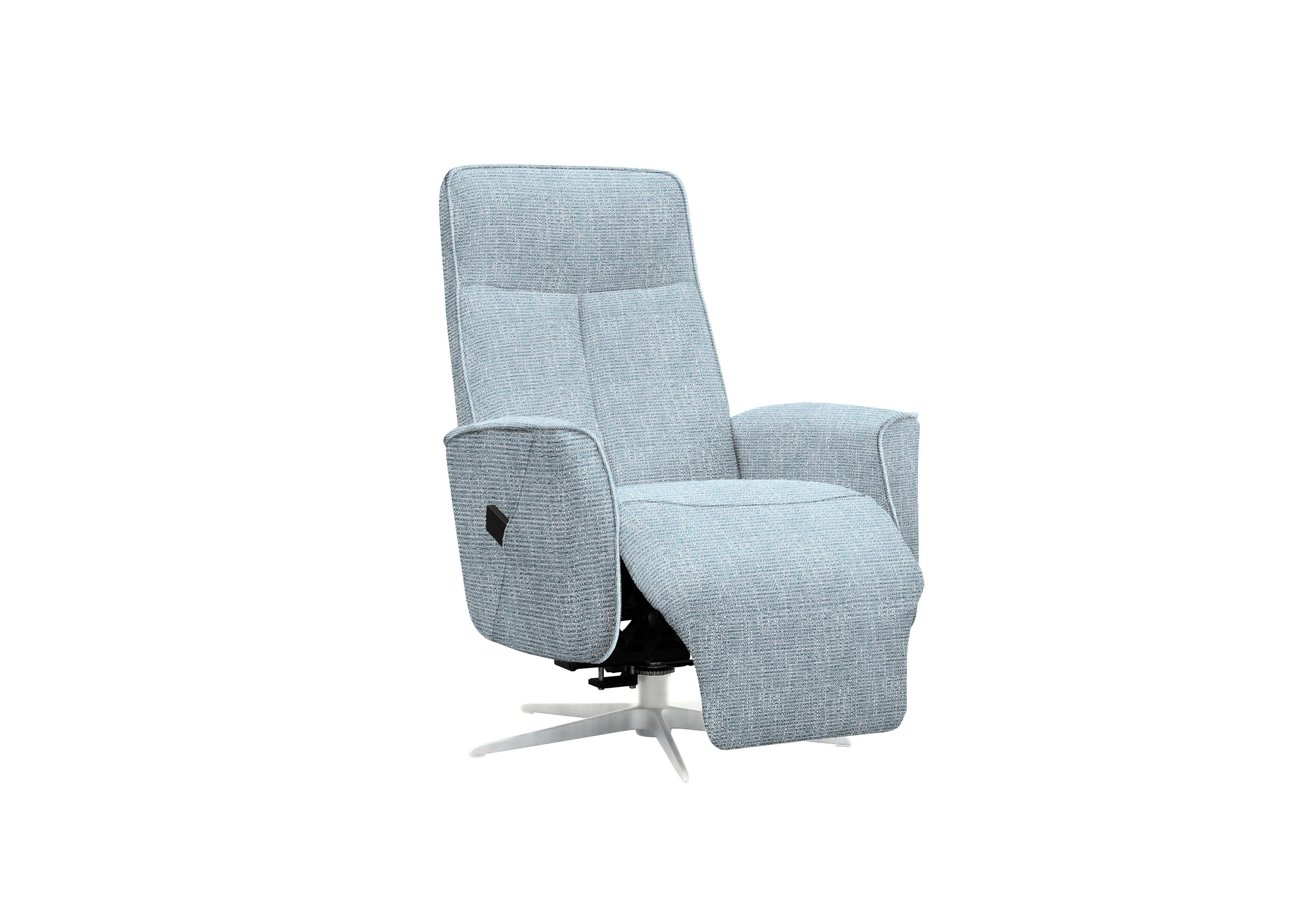 Maribo Fabric Lift and Rise Power Recliner Chair with Power Headrest and Chrome Base in B133 Libby Sky on Furniture Village