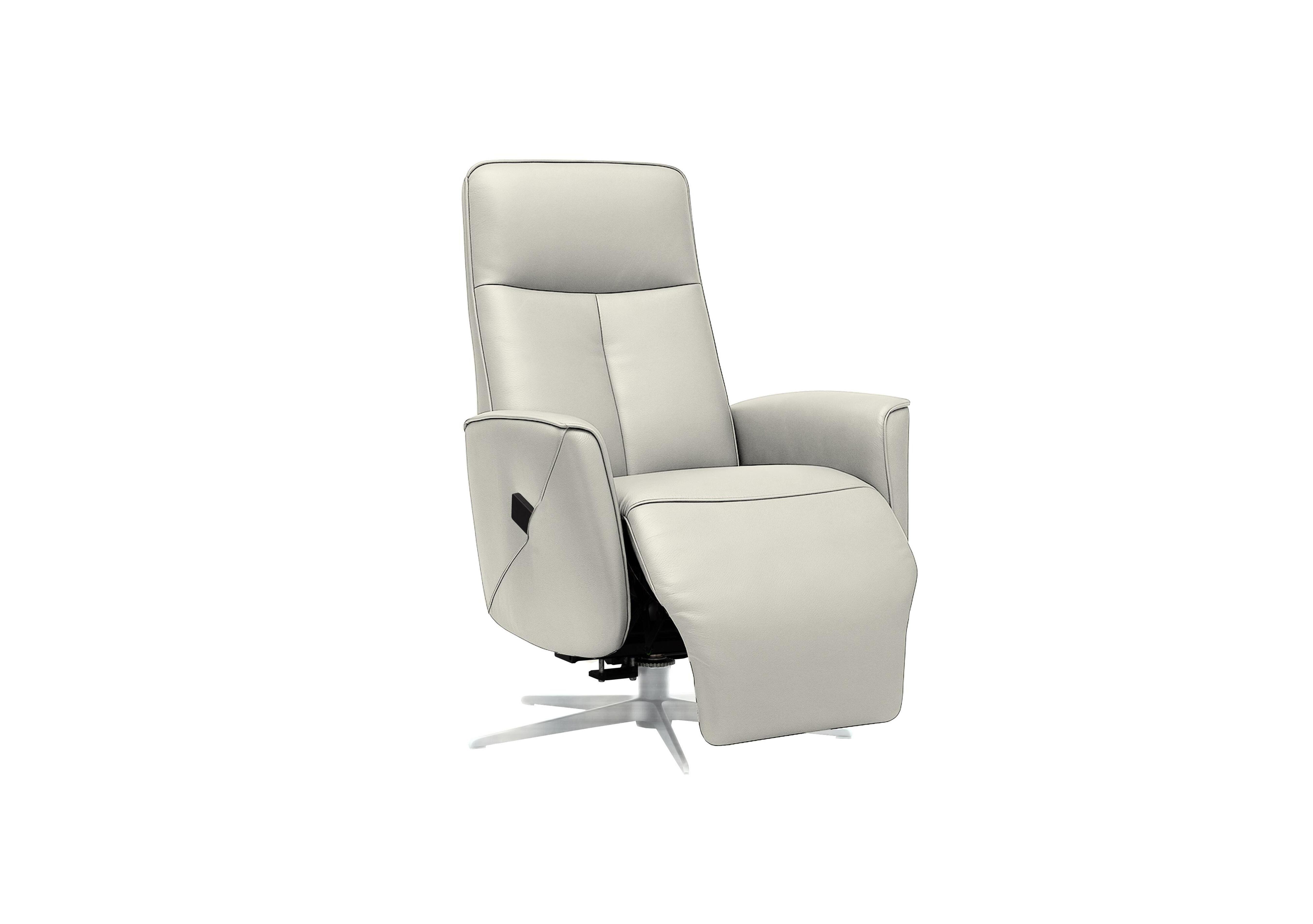 Maribo Leather Lift and Rise Power Recliner Chair with Power Headrest and Chrome Base in H006 Oxford Light Grey on Furniture Village