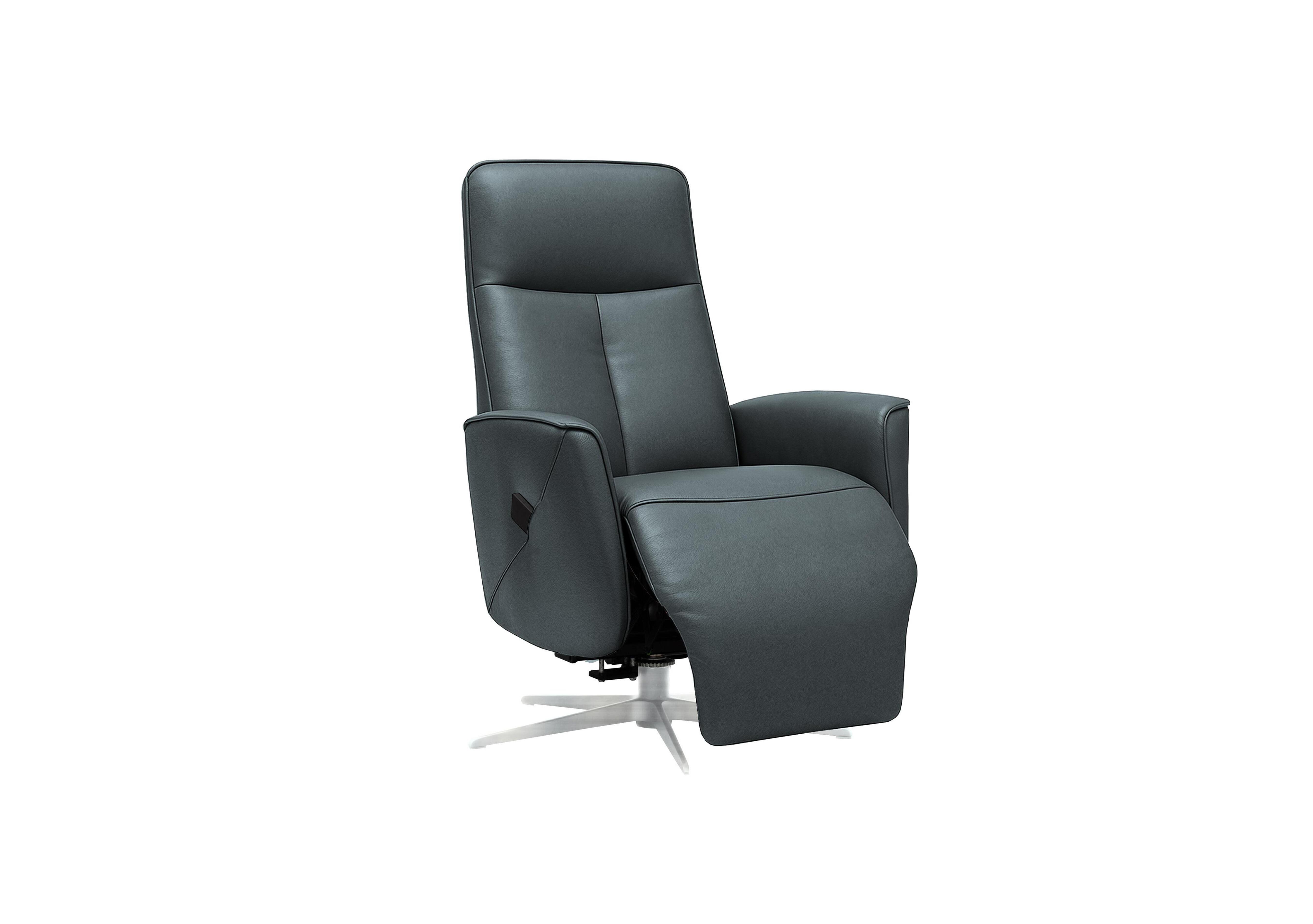 Maribo Leather Lift and Rise Power Recliner Chair with Power Headrest and Chrome Base in H013 Durham Midnight on Furniture Village