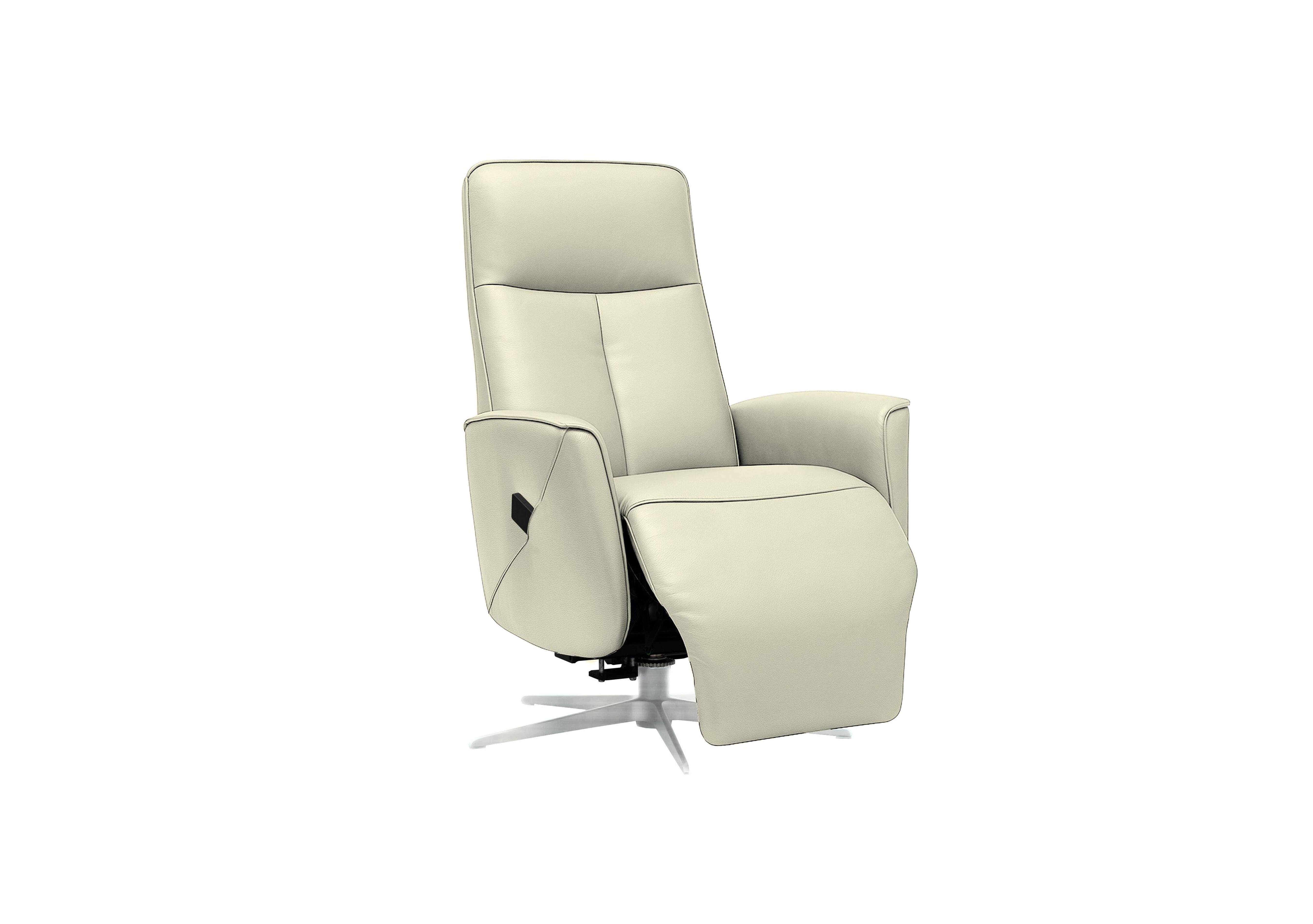 Maribo Leather Lift and Rise Power Recliner Chair with Power Headrest and Chrome Base in L840 Cambridge Chalk on Furniture Village