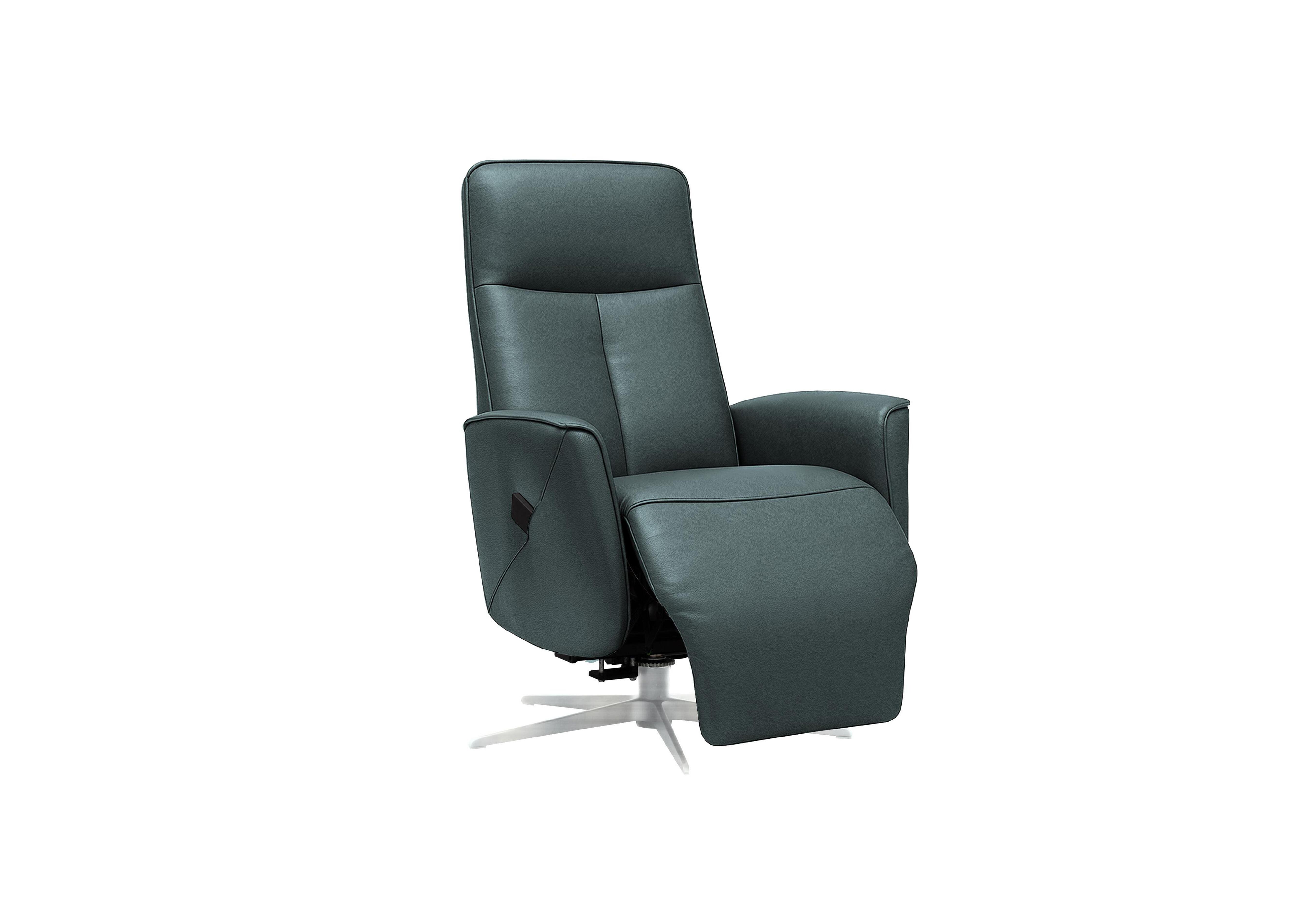 Maribo Leather Lift and Rise Power Recliner Chair with Power Headrest and Chrome Base in L852 Cambridge Petrol Blue on Furniture Village
